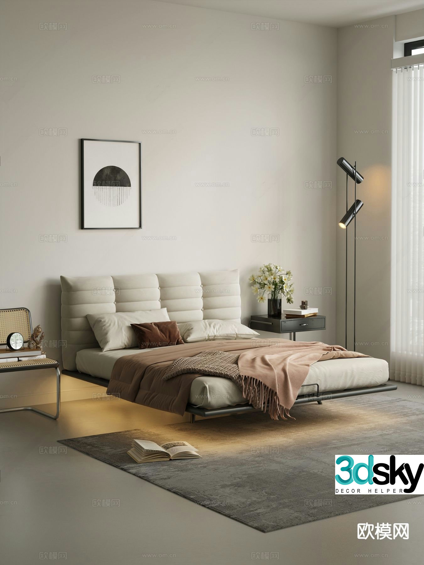 Modern suspended double bed 3d model