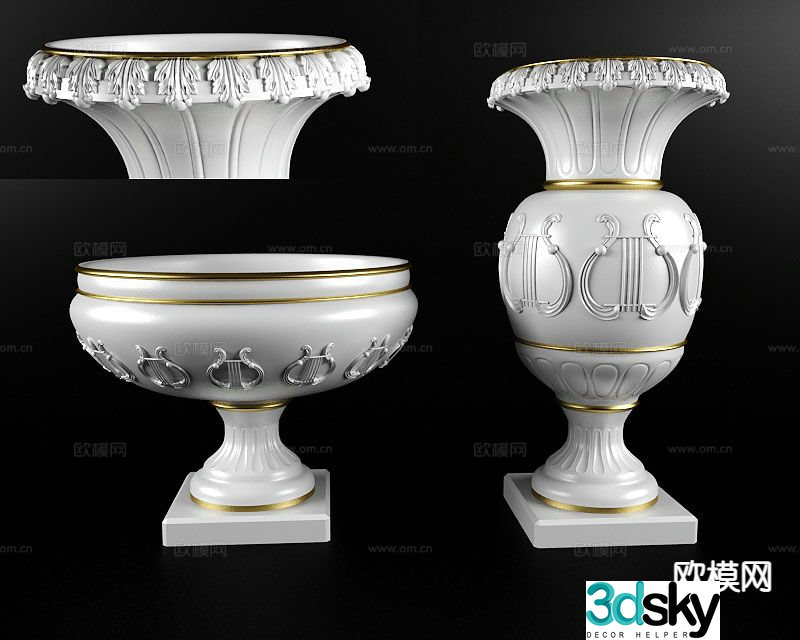 European flower pot flower bowl 3D model