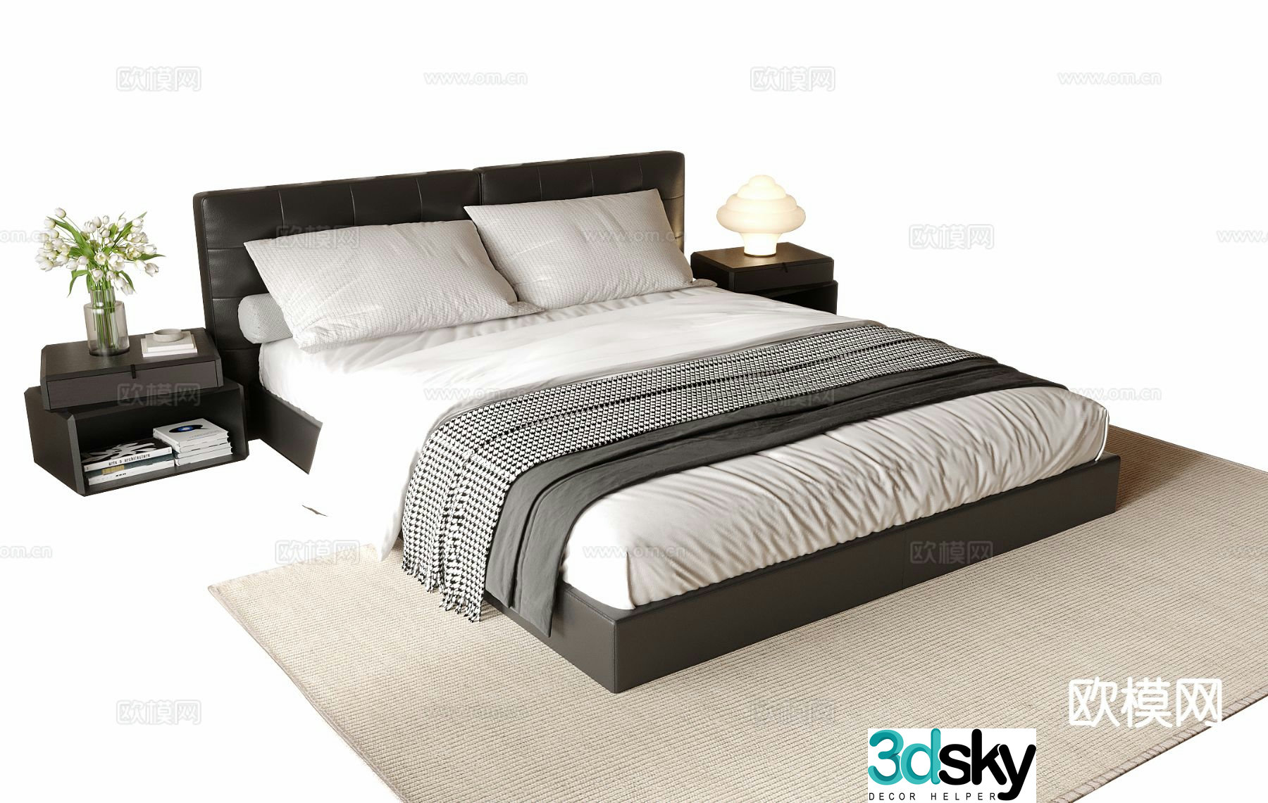 Italian double bed 3d model