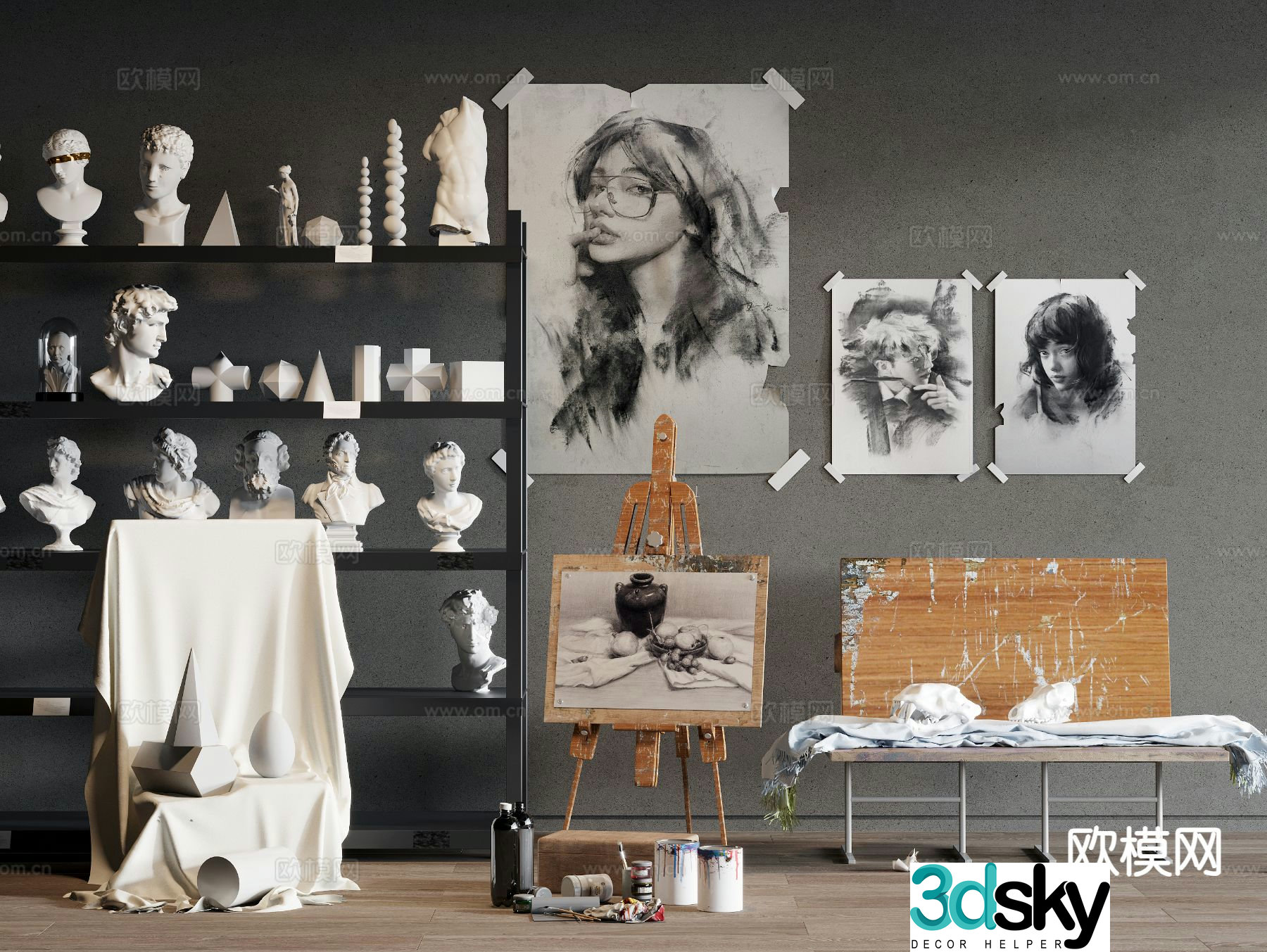 Modern easel sketch painting 3d model