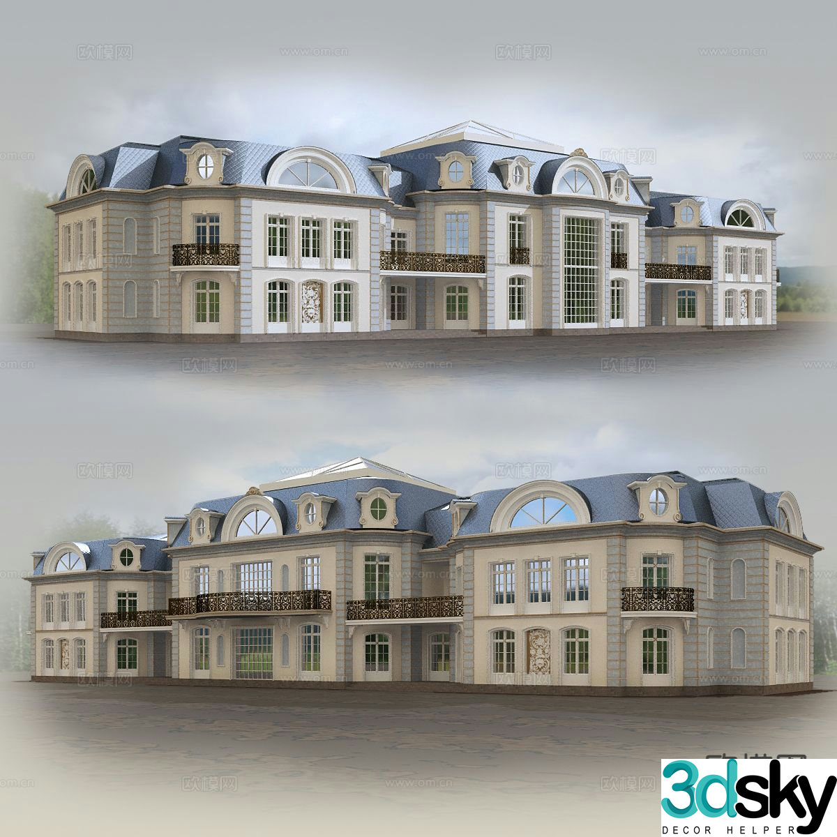 European style hotel building exterior 3D model