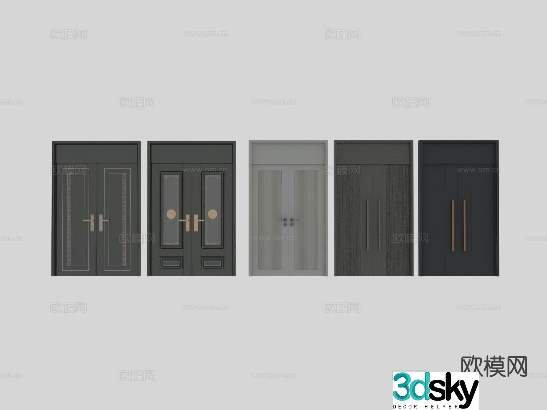 New Chinese style door double-open door entrance door 3D model
