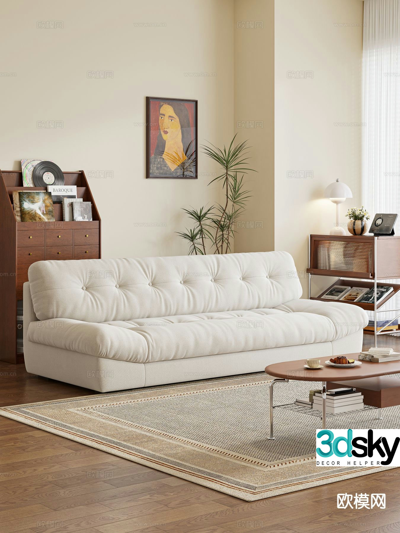 Cream style sofa multi-person sofa 3d model