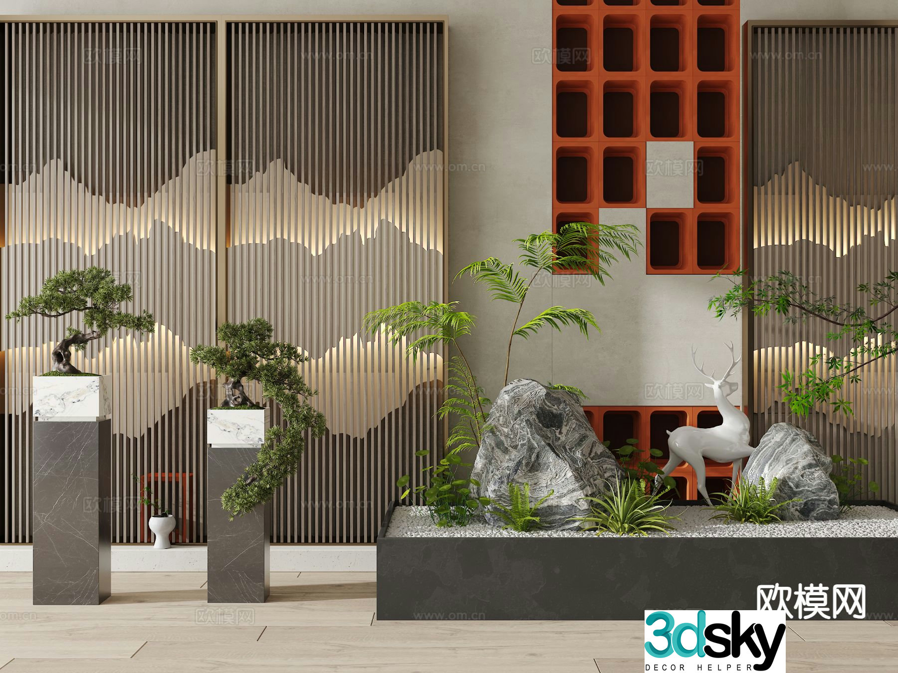 New Chinese style indoor sketch rockery sketch 3D model