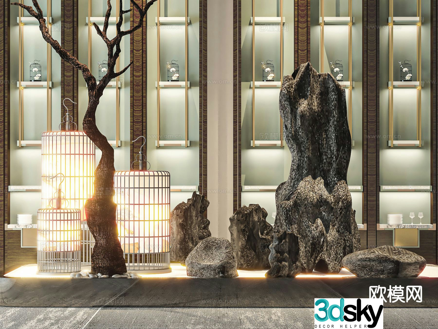 New Chinese style interior landscaping 3D model