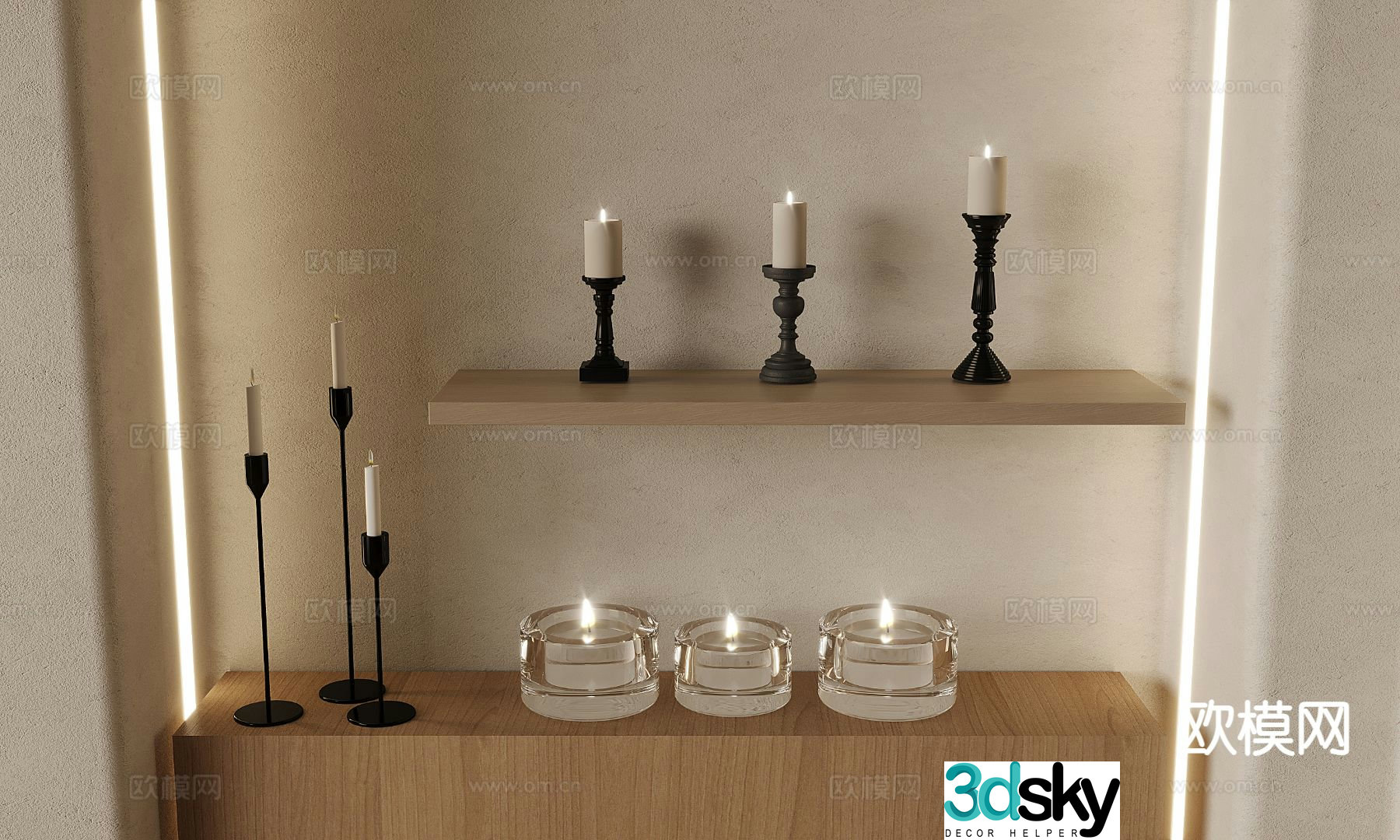 European candlestick lamp glass candle 3d model