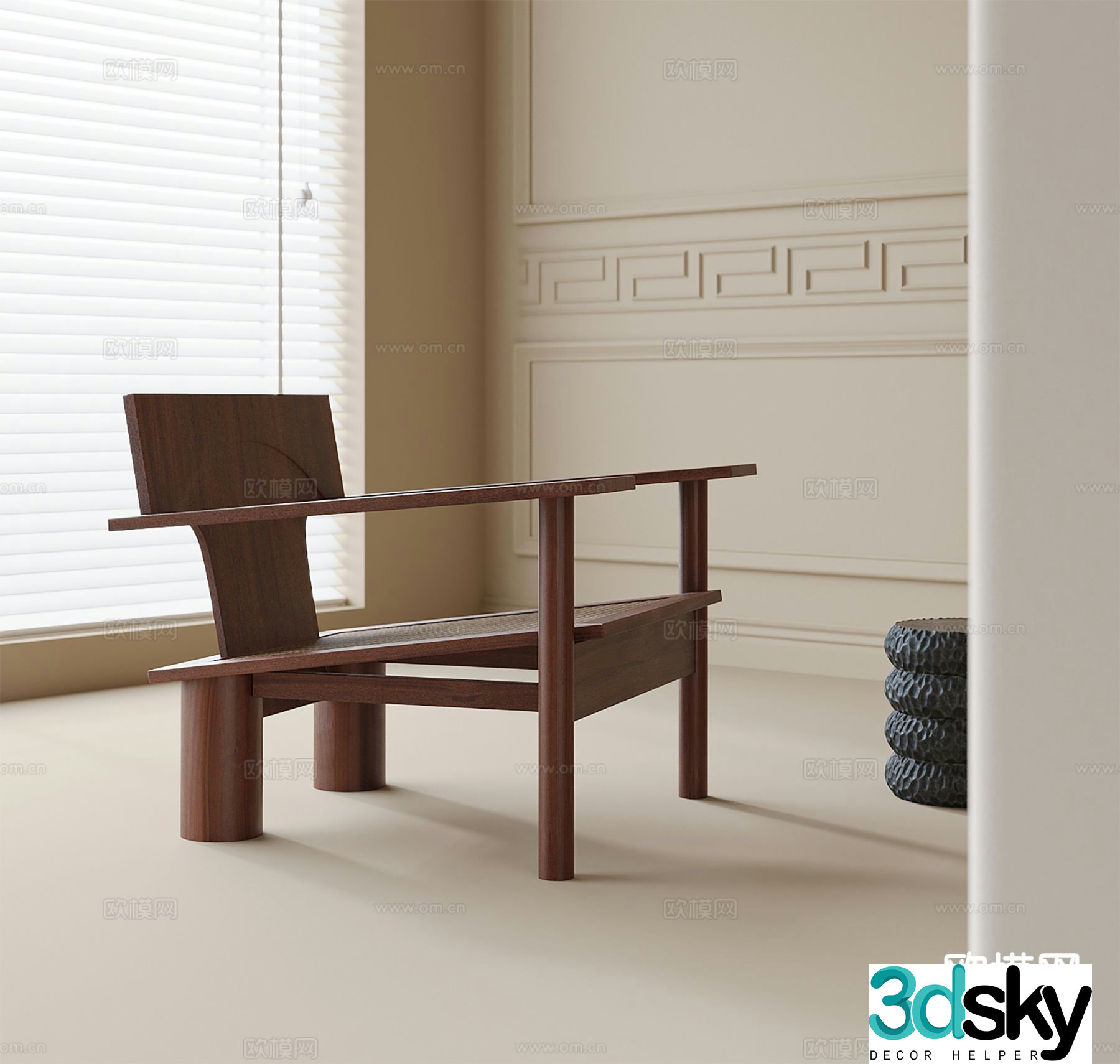 Medium style chair leisure chair 3d model