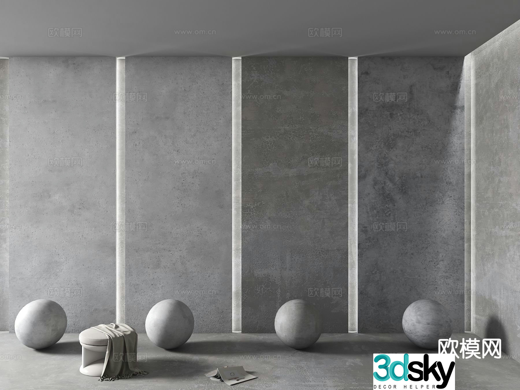 Concrete wall Cement wall Concrete floor 3D model