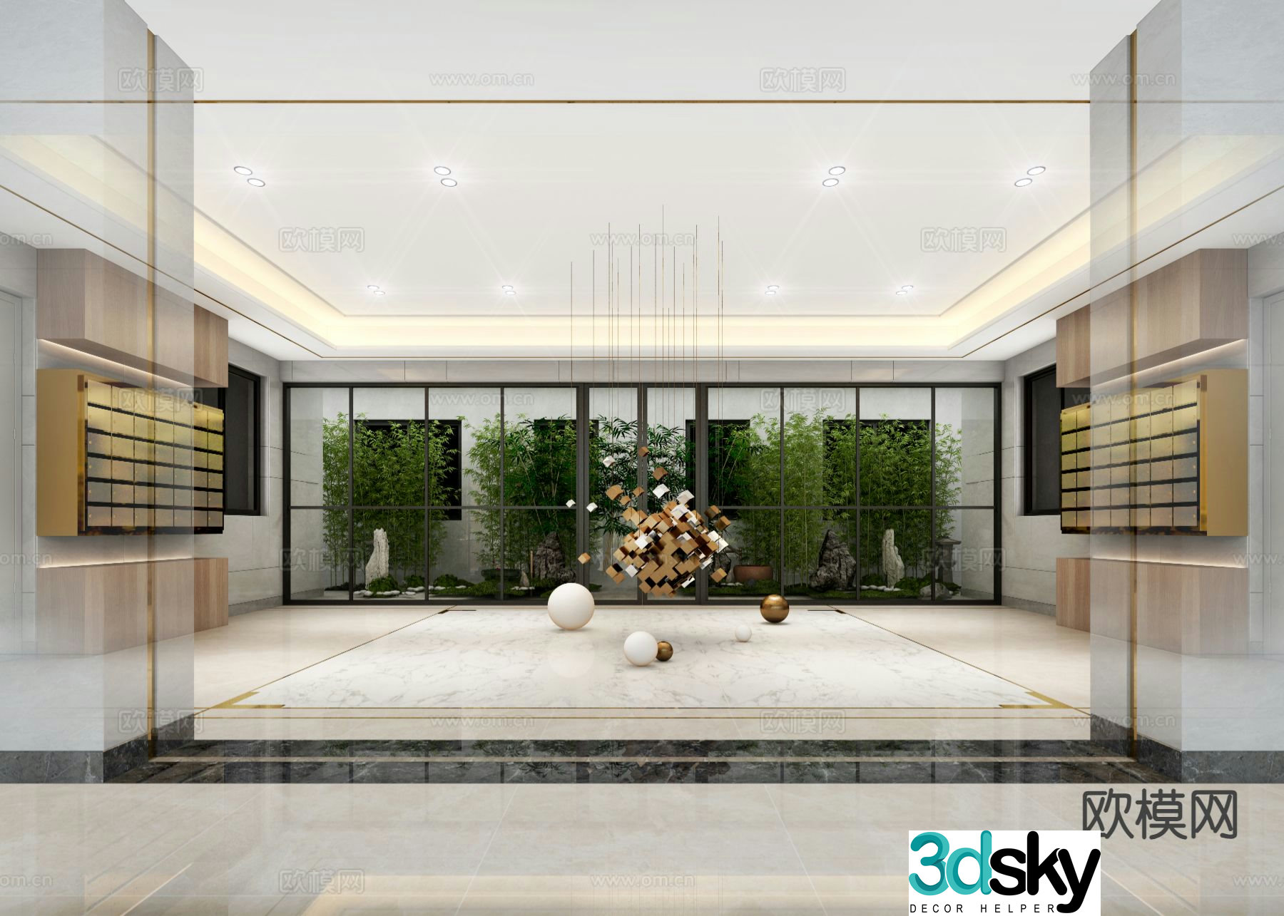 Modern interior landscaping sculpture installation 3d model
