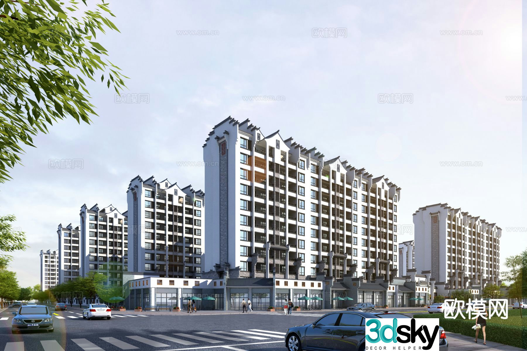 Chinese style residential building exterior 3D model