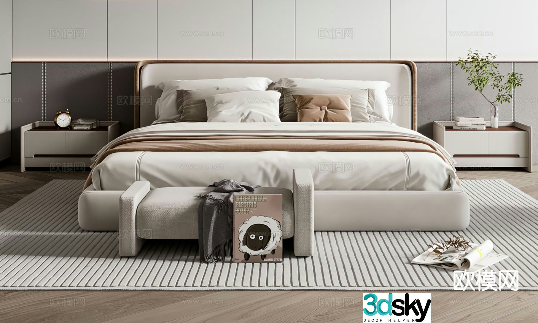 Modern double bed 3d model