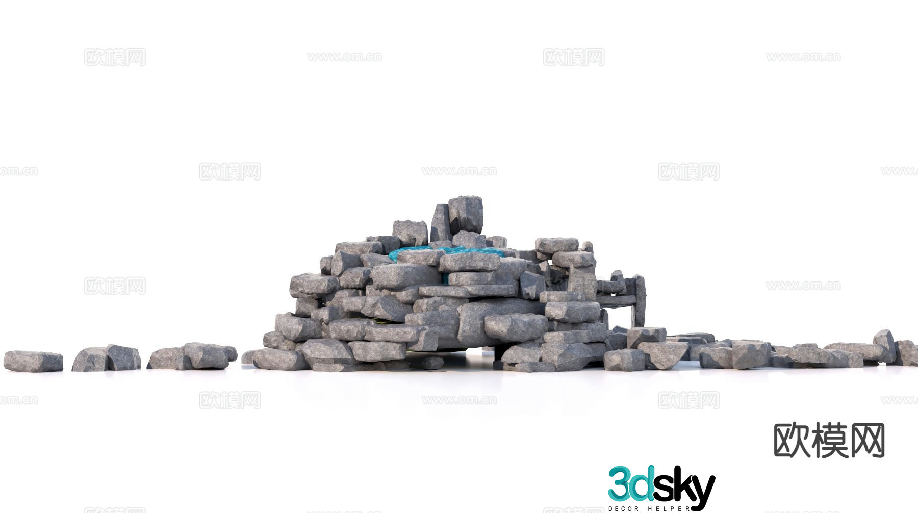 Rockery flowing water fish pond landscape stone and water 3D model
