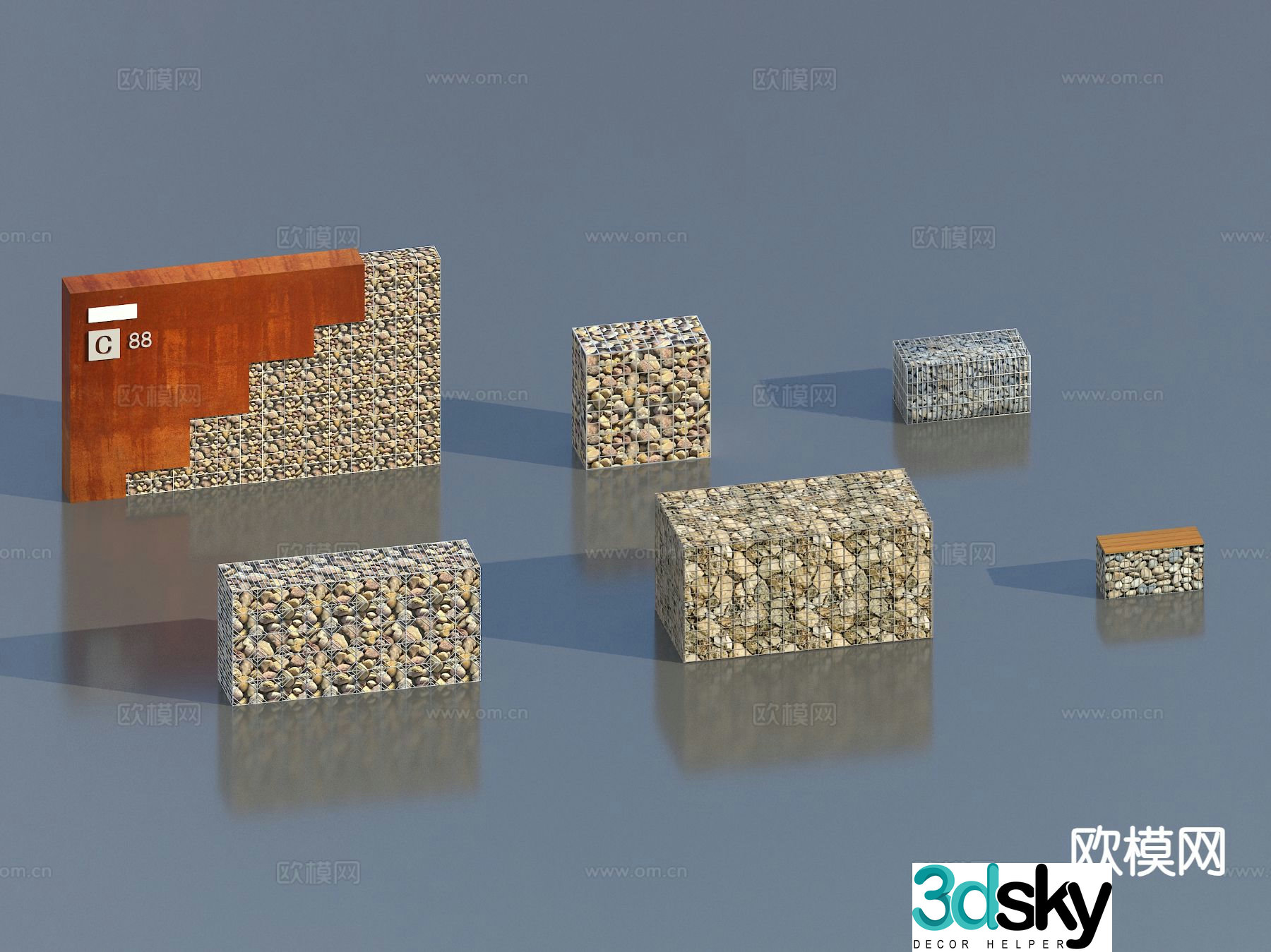 Gabion landscape wall gabion bench rock background wall 3D model