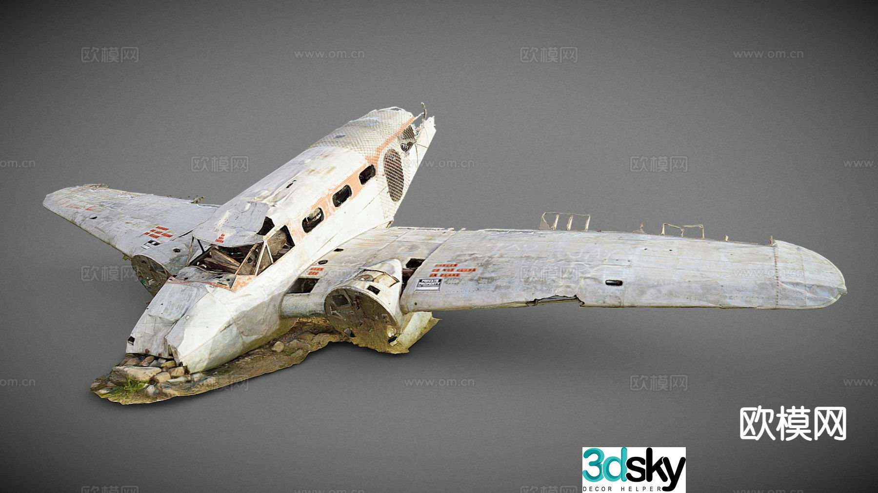 Modern crashed airplane 3d model