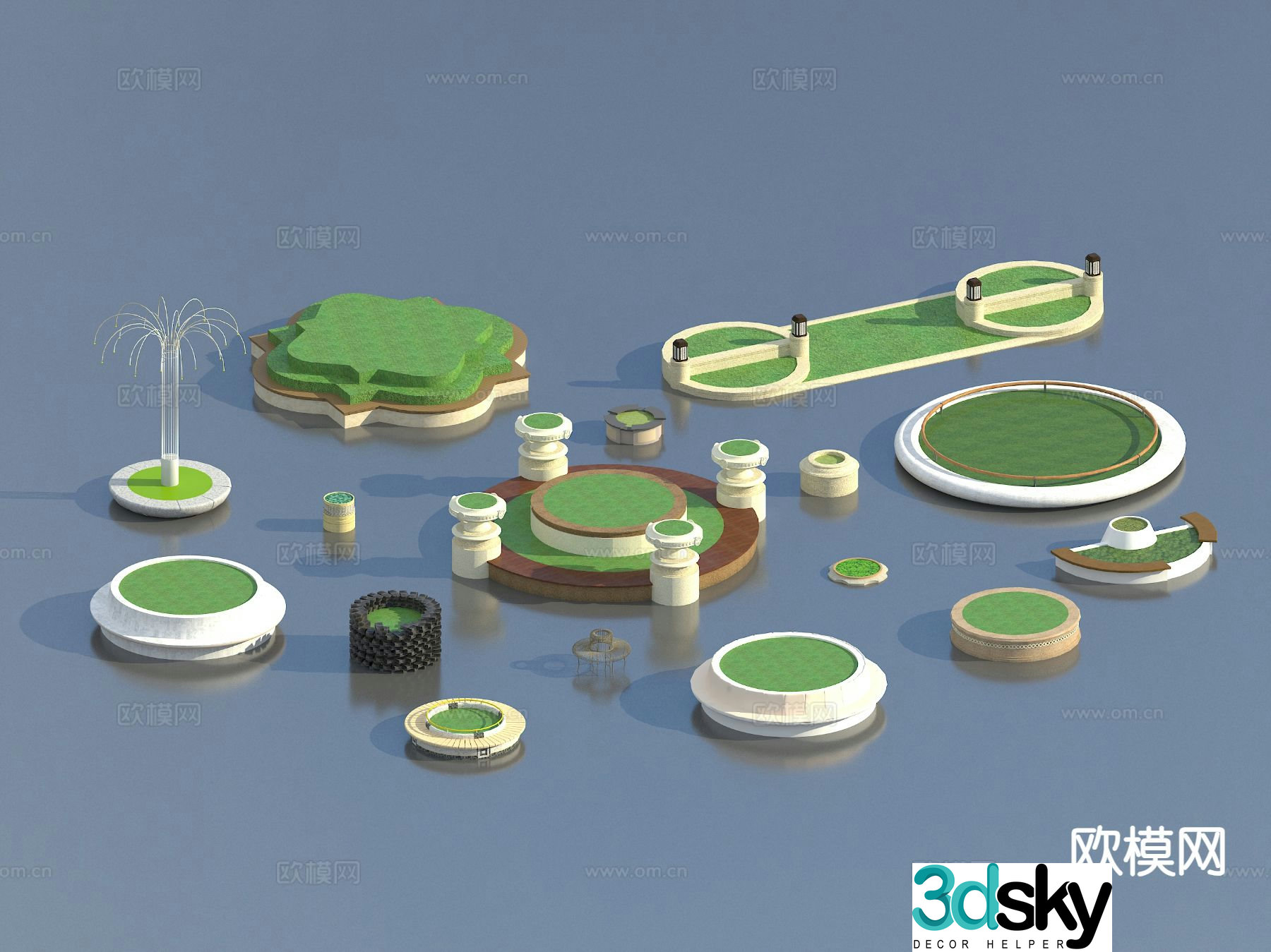 Circular tree pool landscape sketch 3D model