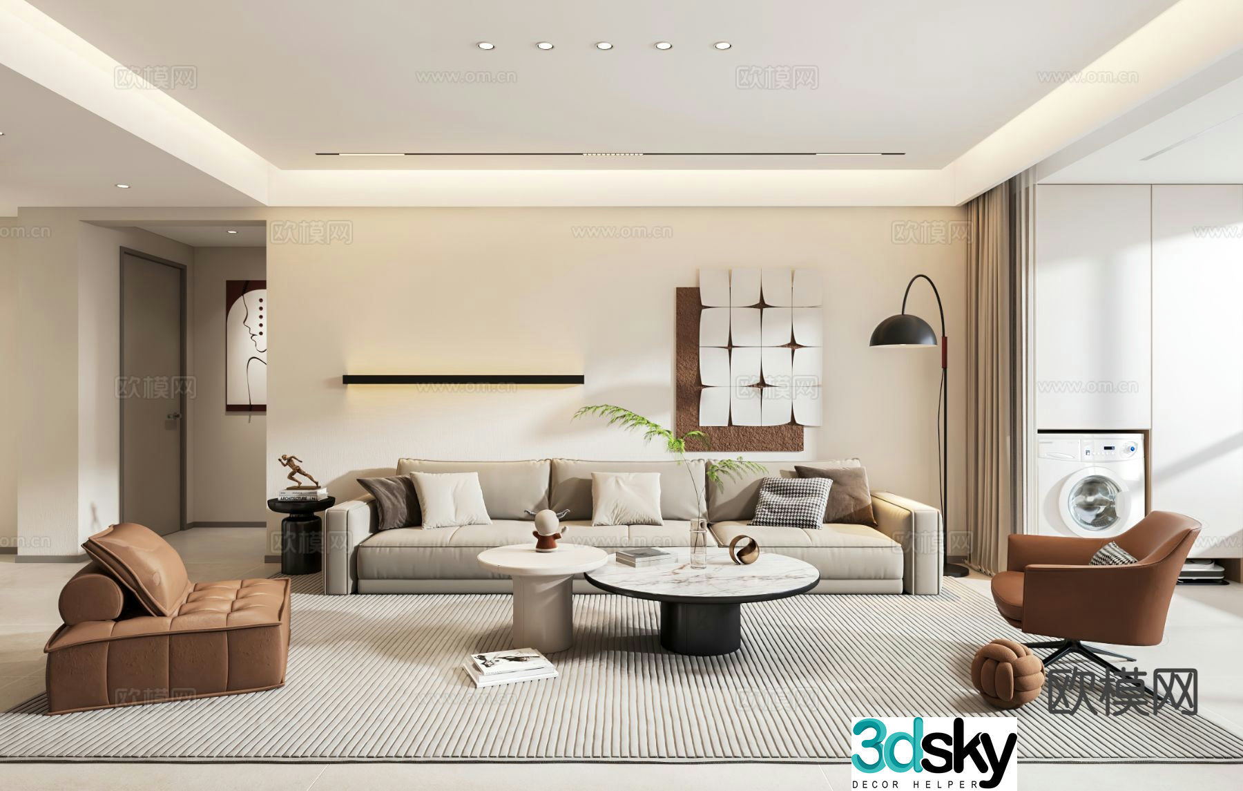 Modern living and dining room 3d model