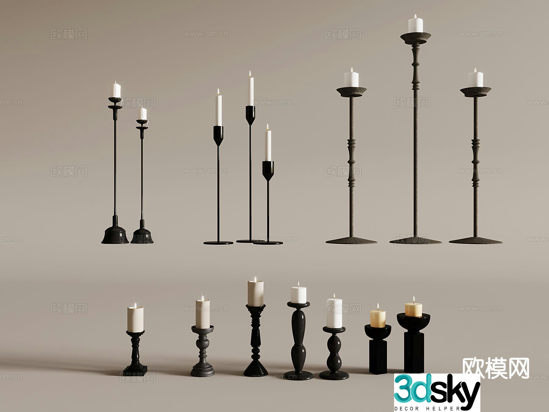 European style candle candlestick lamp 3d model