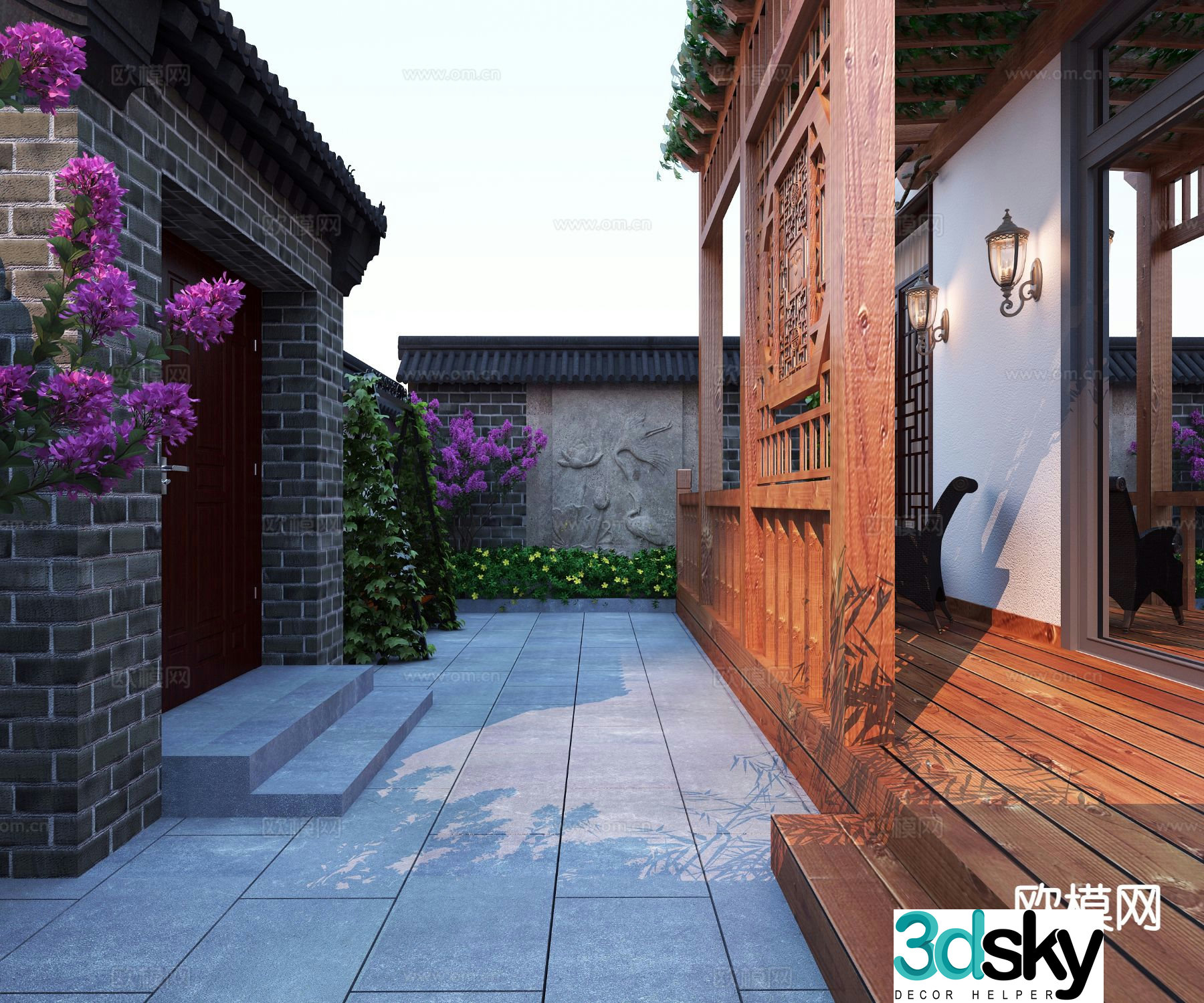 New Chinese style courtyard landscape 3D model