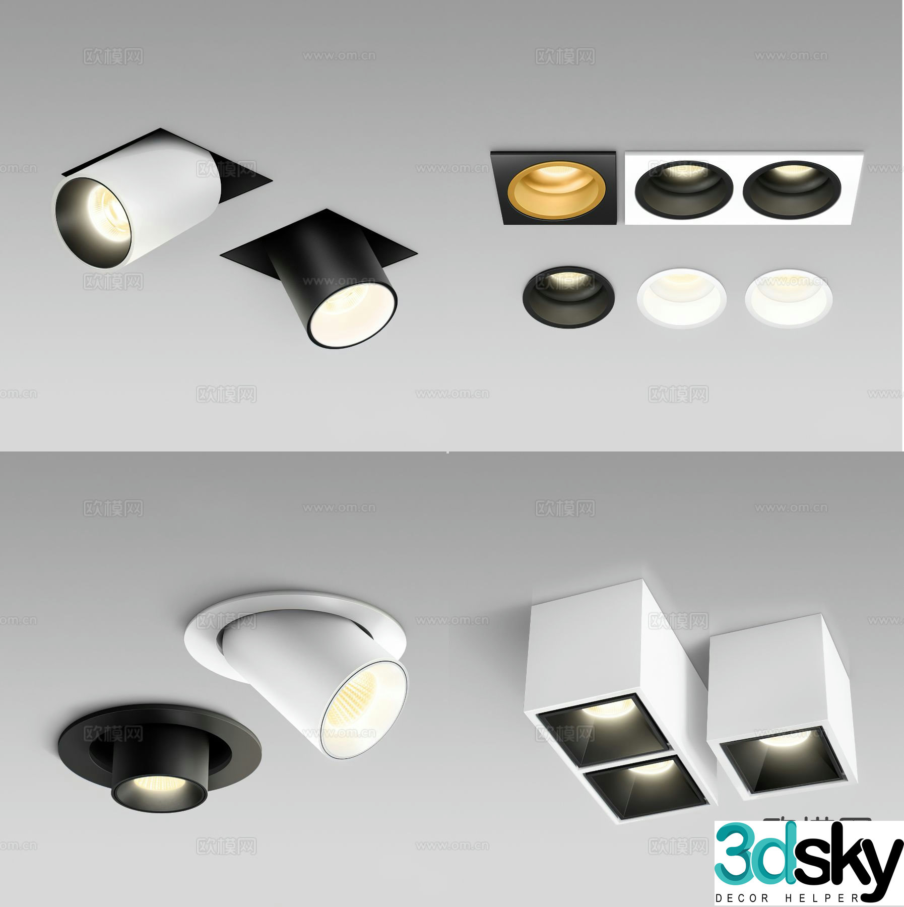 Surface mounted downlight recessed spotlight track light 3D model