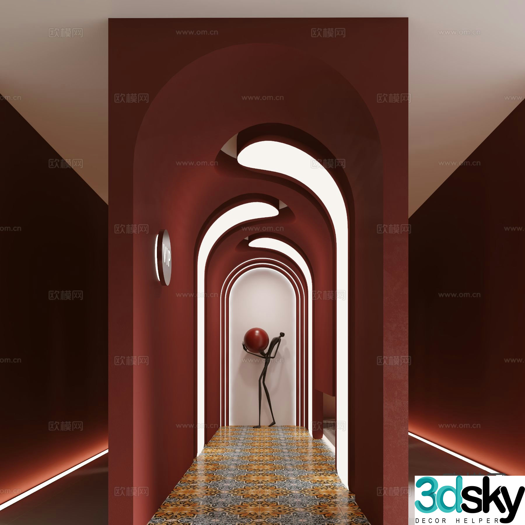 Modern beauty salon corridor aisle view 3d model