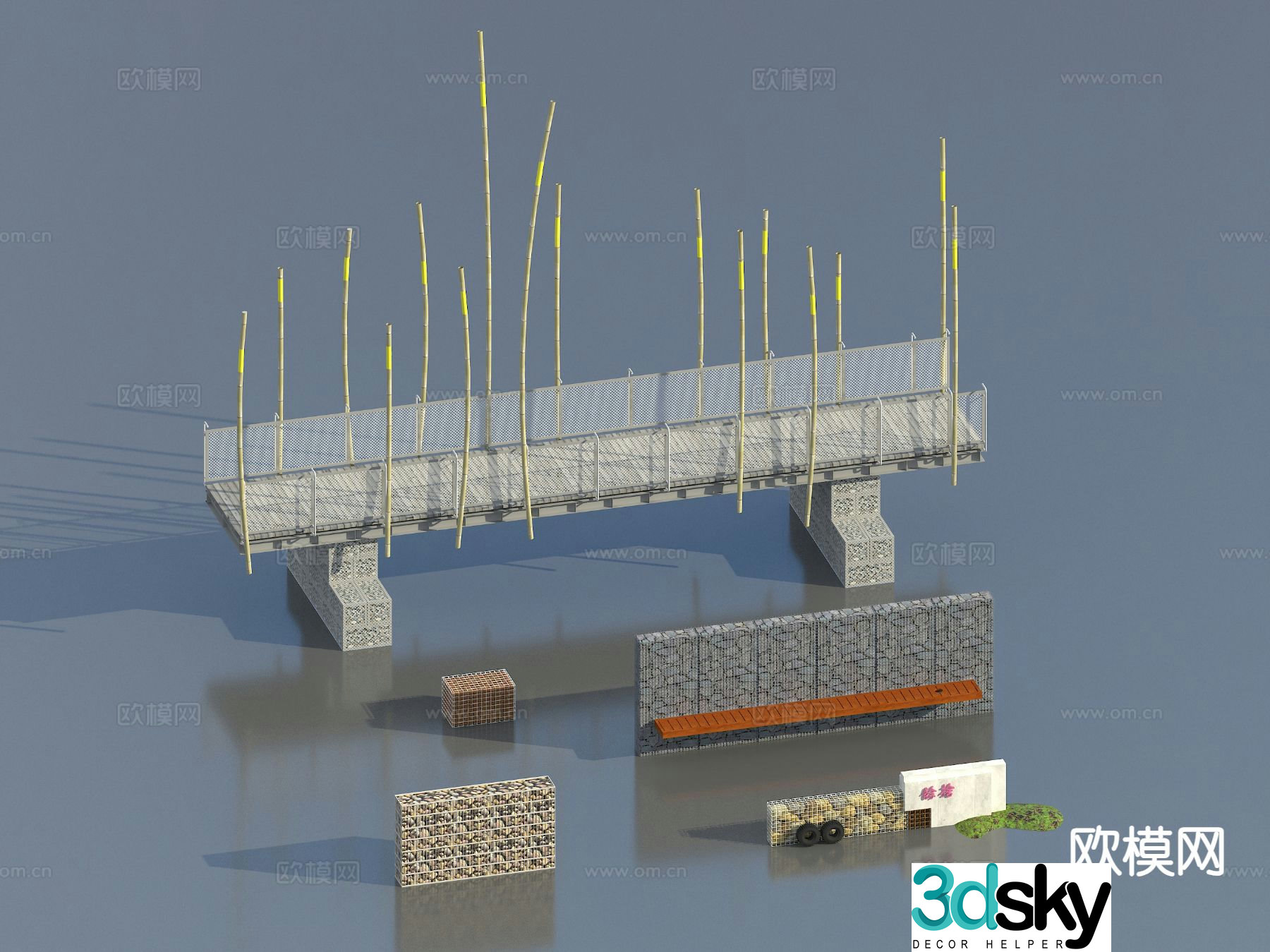 Landscape wall fence 3d model