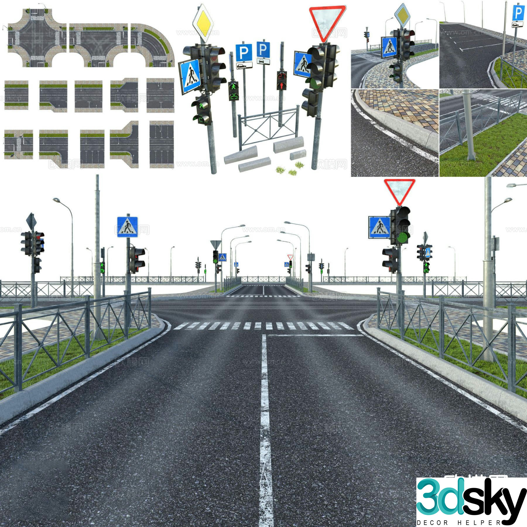 Modern intersection traffic intersection 3d model