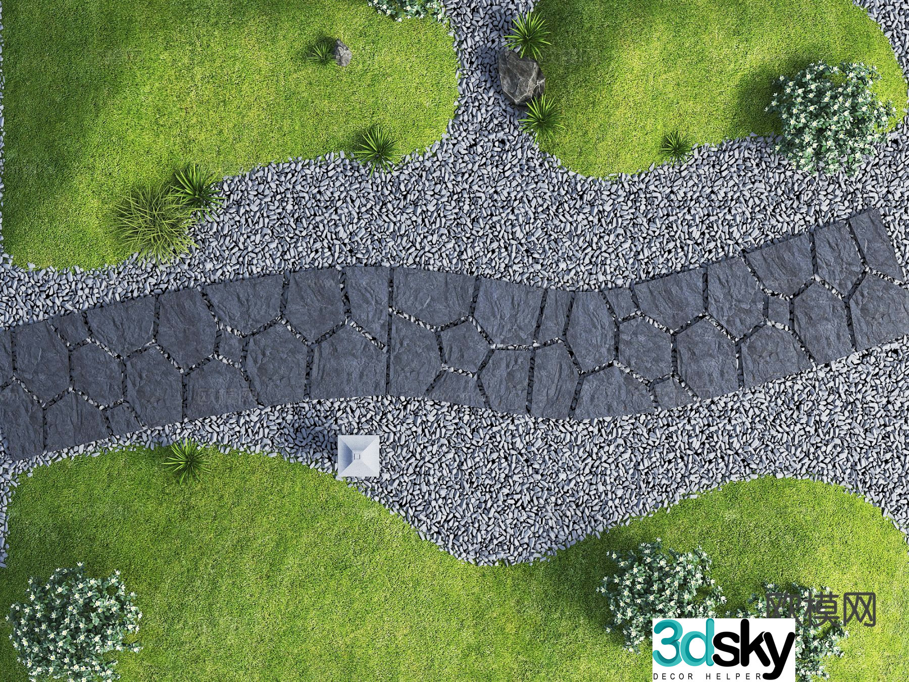 Modern stone steps stone steps gravel road 3d model