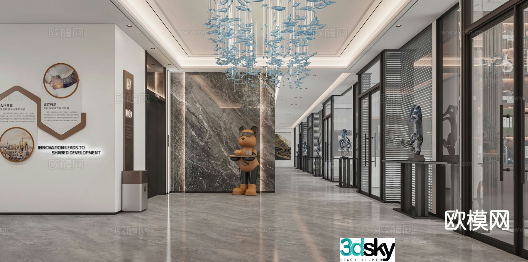 Light luxury elevator room 3D model of elevator hall