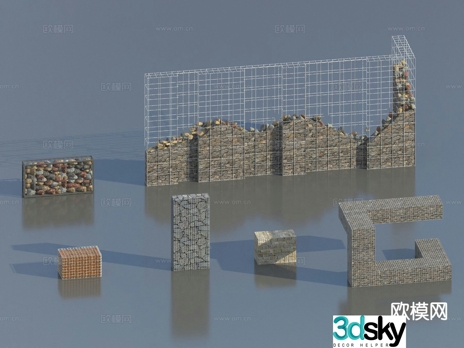 Gabion landscape wall gabion bench rock background wall 3D model