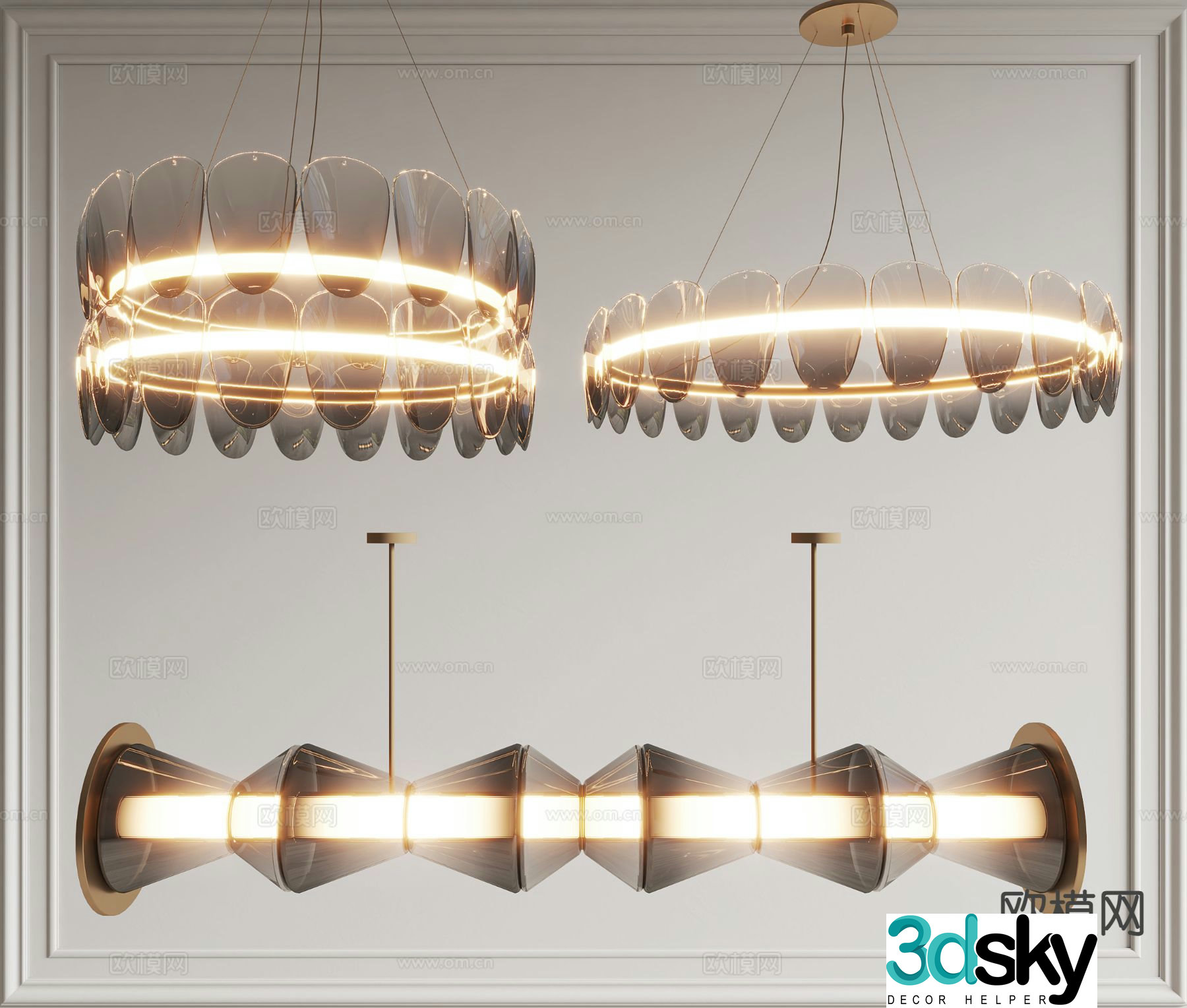 Modern bamboo chandelier glass chandelier 3d model