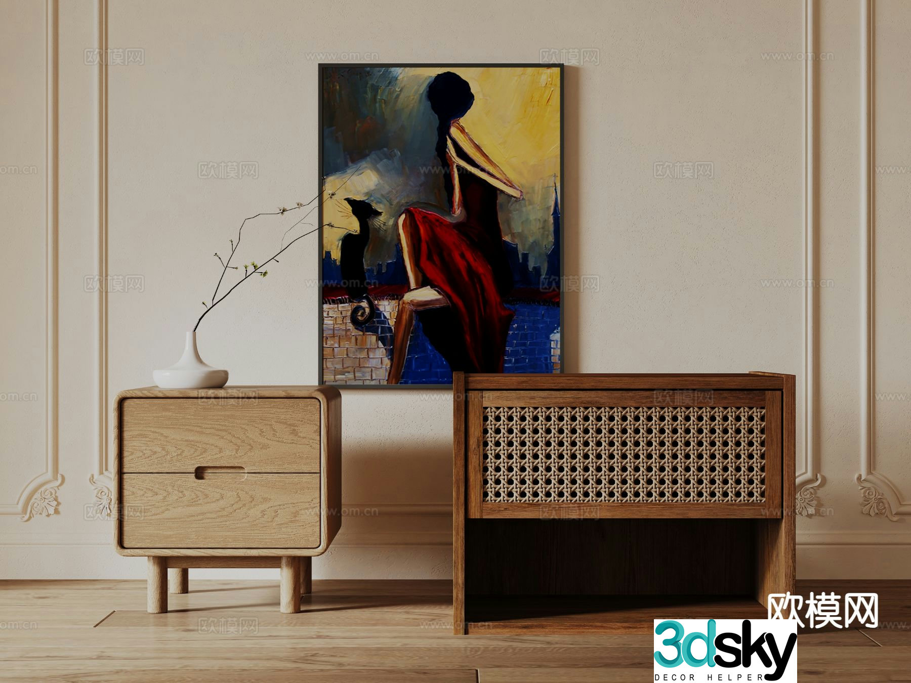 Wabi-sabi style bedside table 3d model