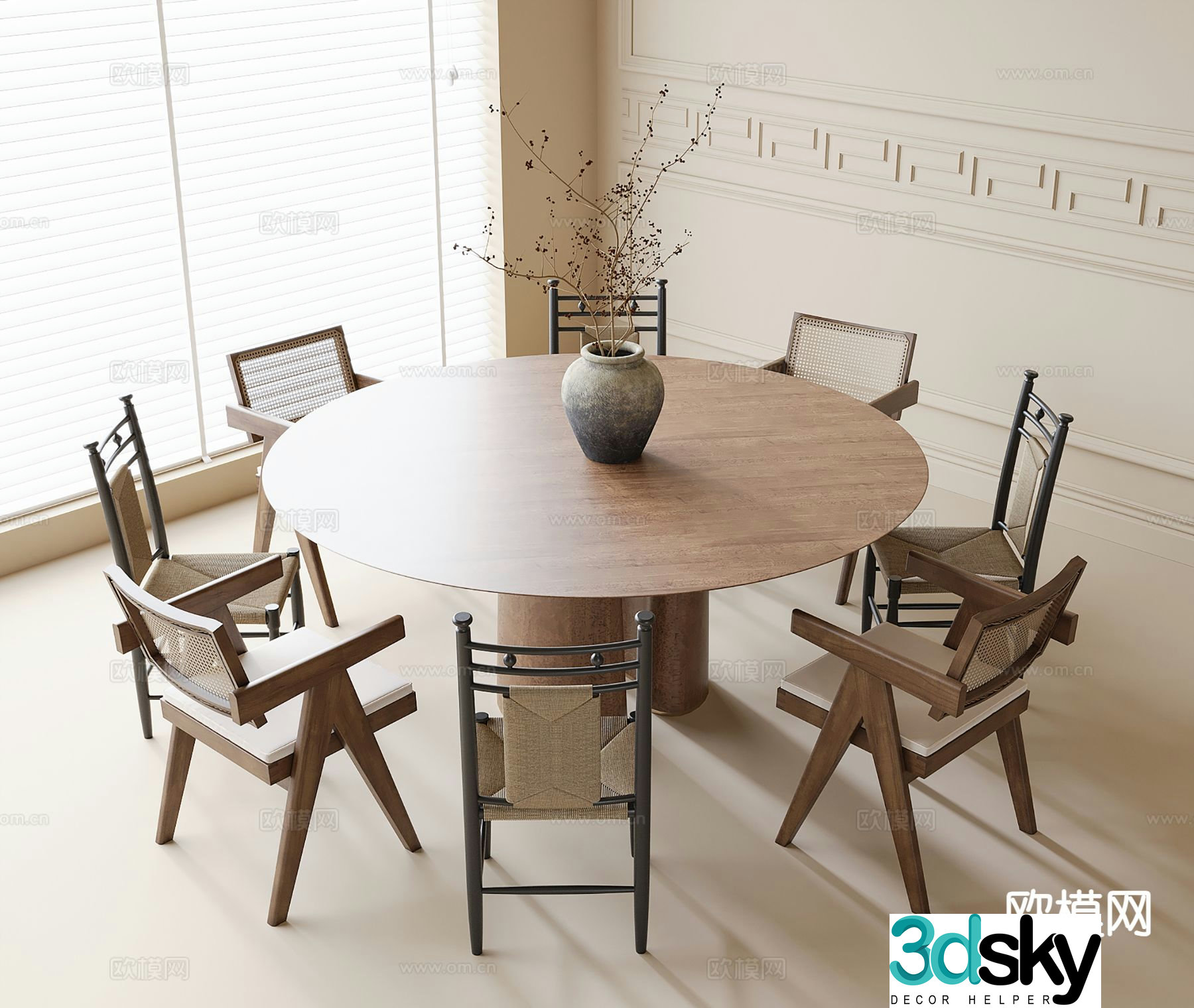 Medieval style dining table and chairs round table 3d model