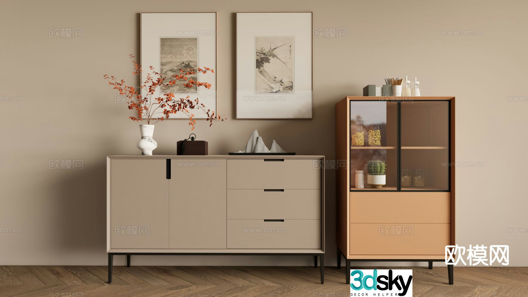 Cream style sideboard 3d model