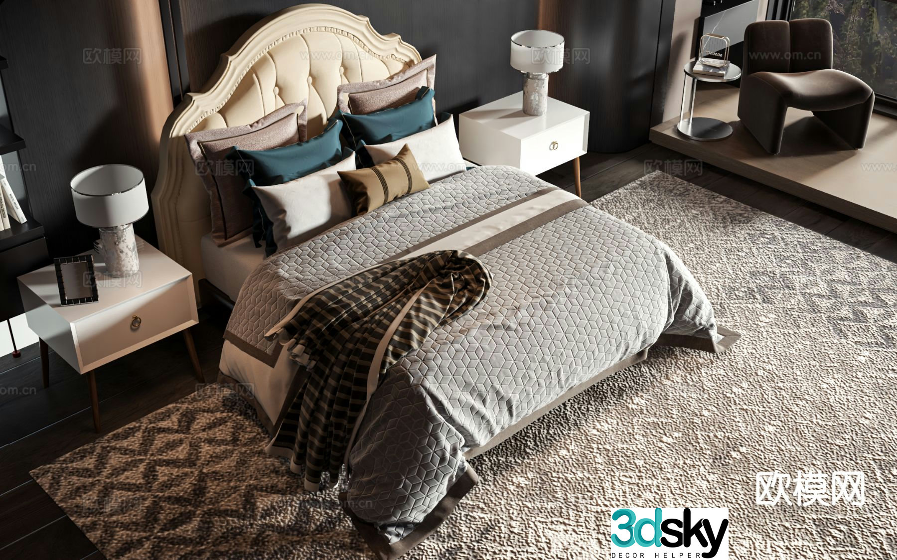 American double bed 3d model