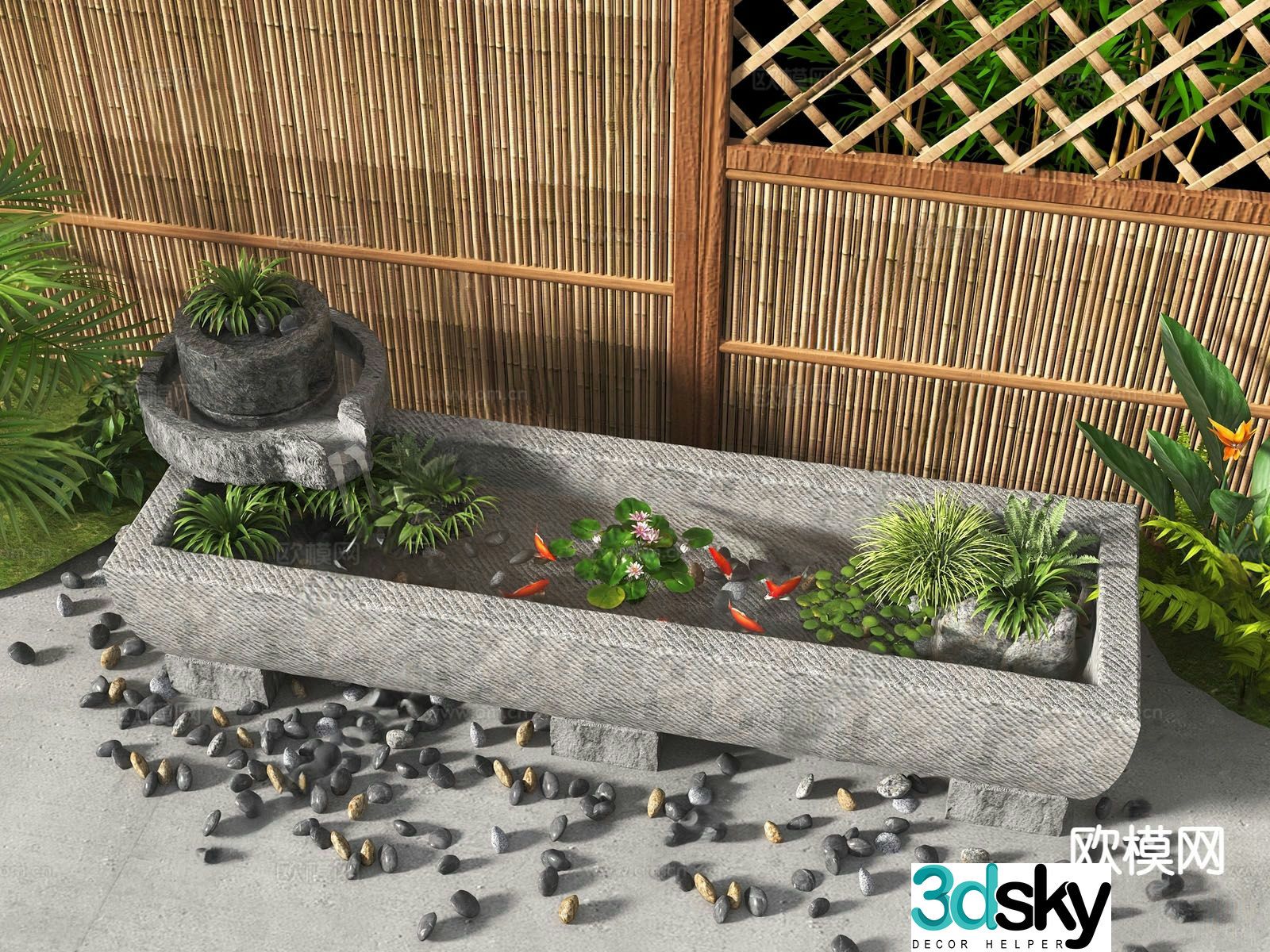 New Chinese style pool flowing water bowl lotus pond 3D model