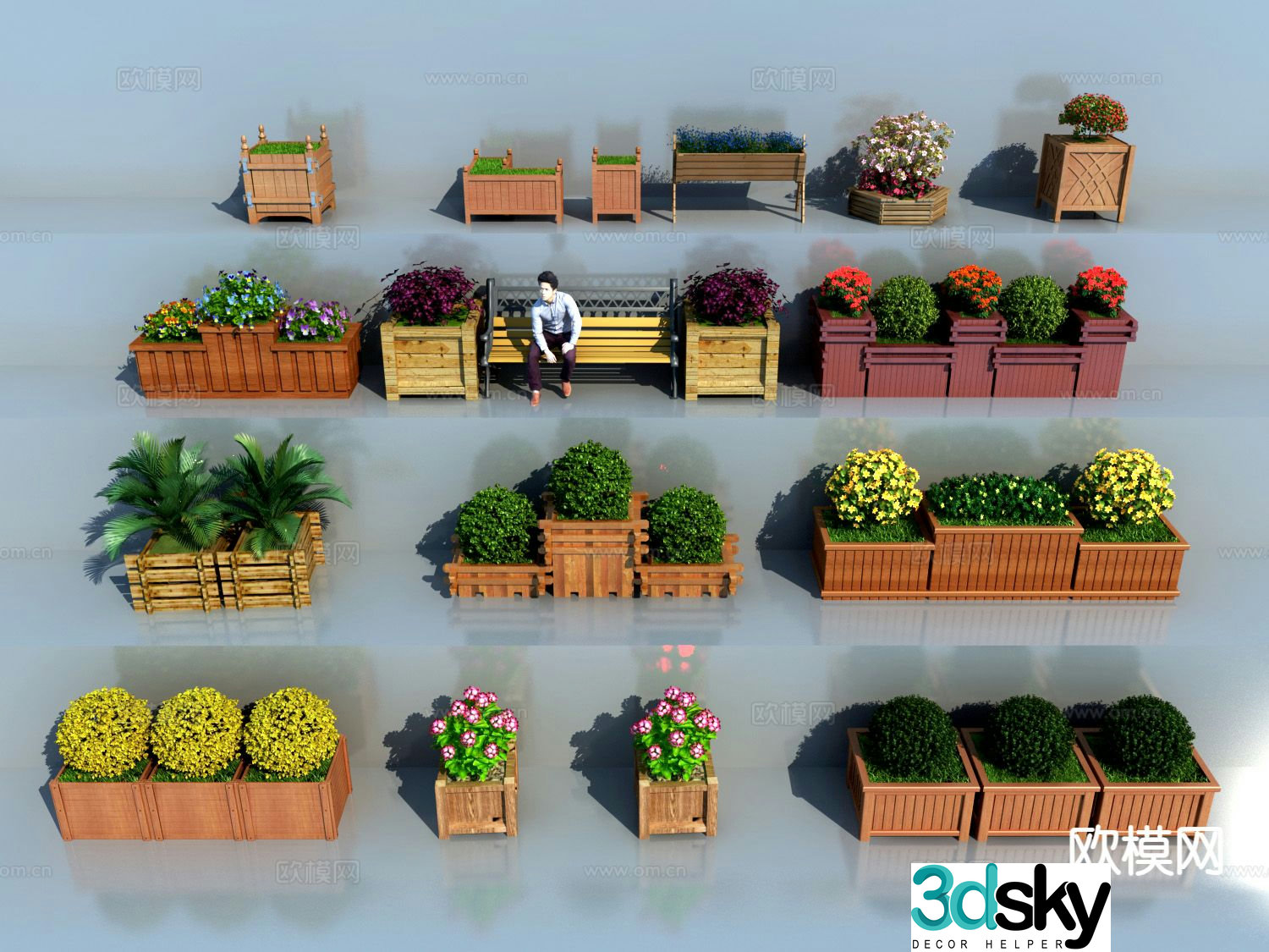 Outdoor flower box flower bed 3d model