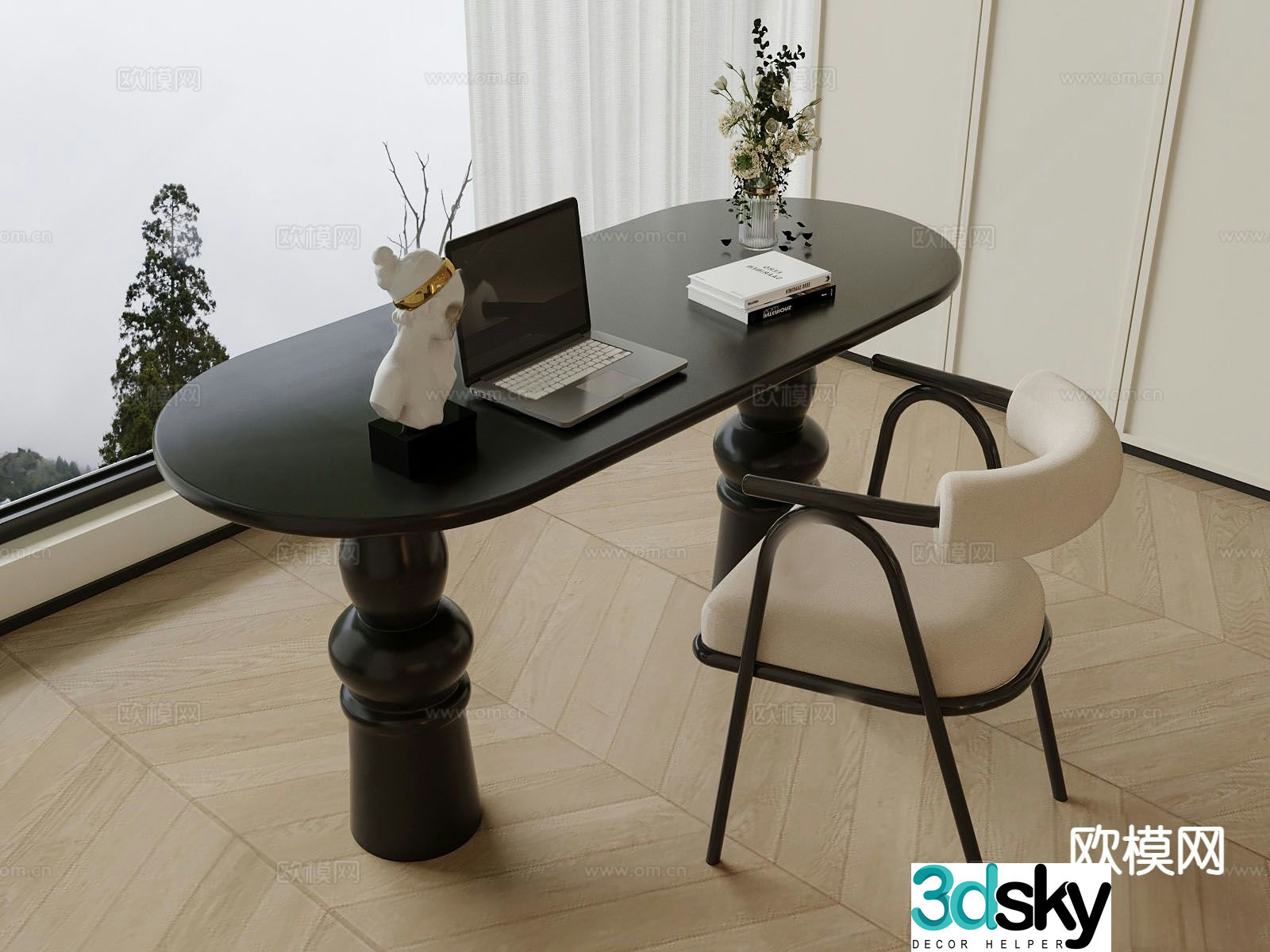 Middle style desk 3D model