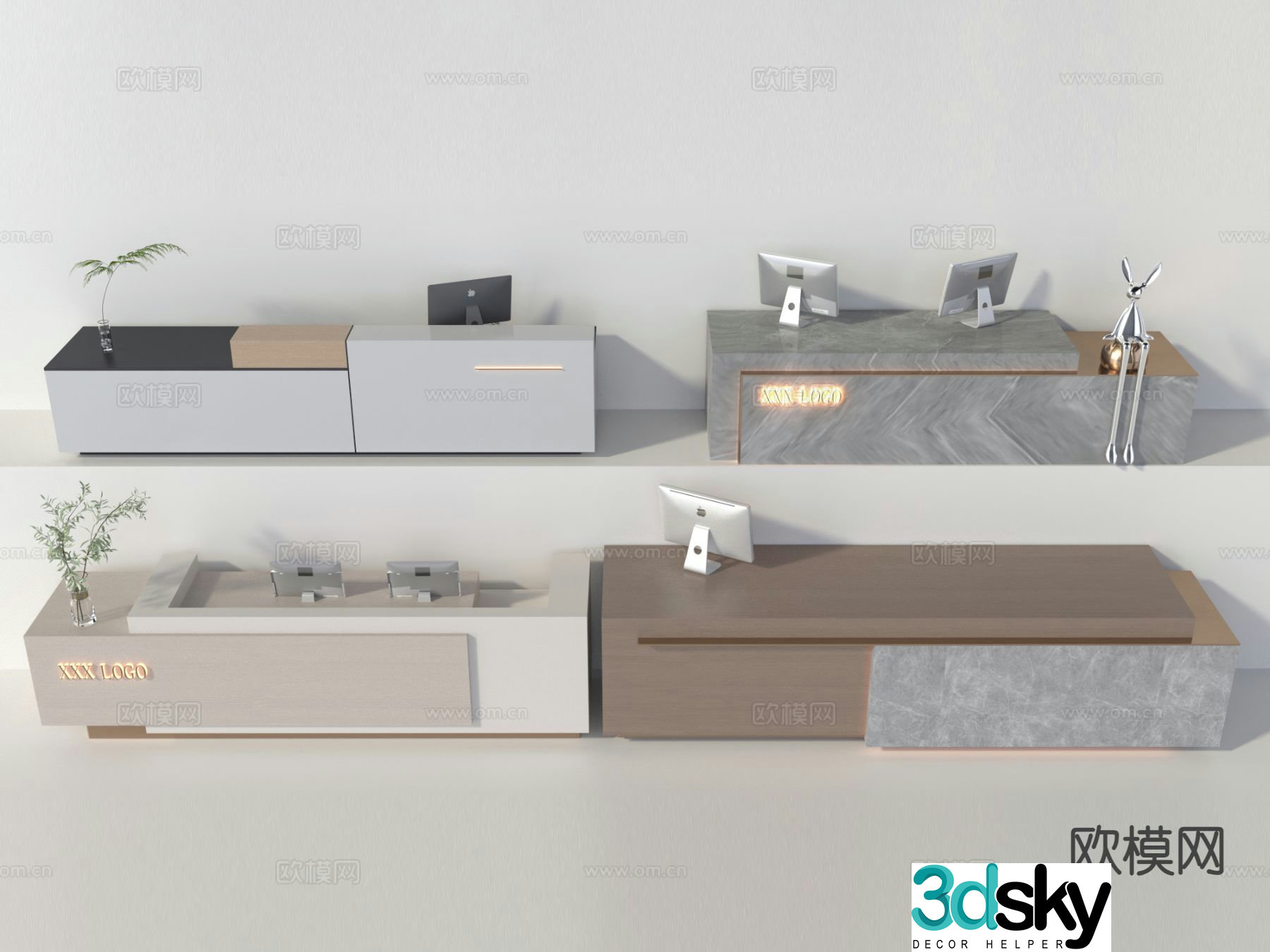 Front desk reception desk service desk 3d model