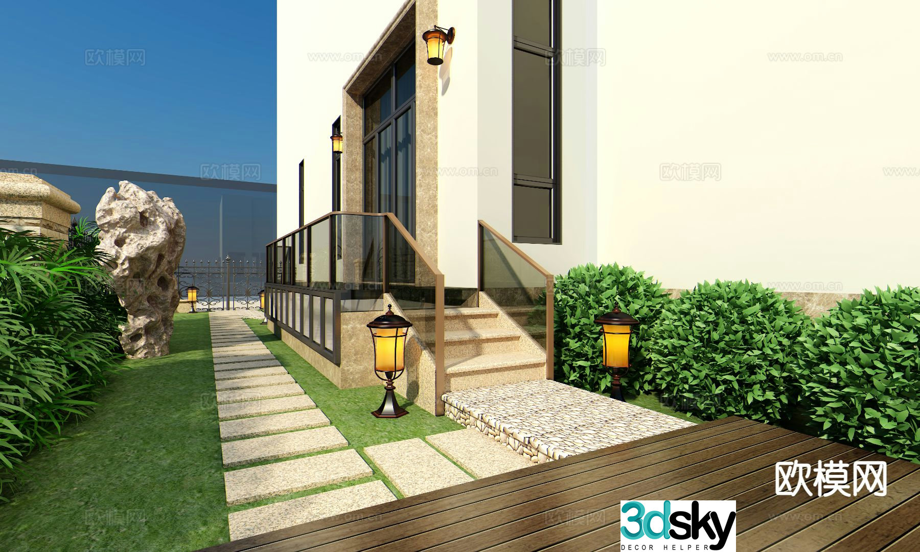 Simple European villa garden courtyard landscape 3D model