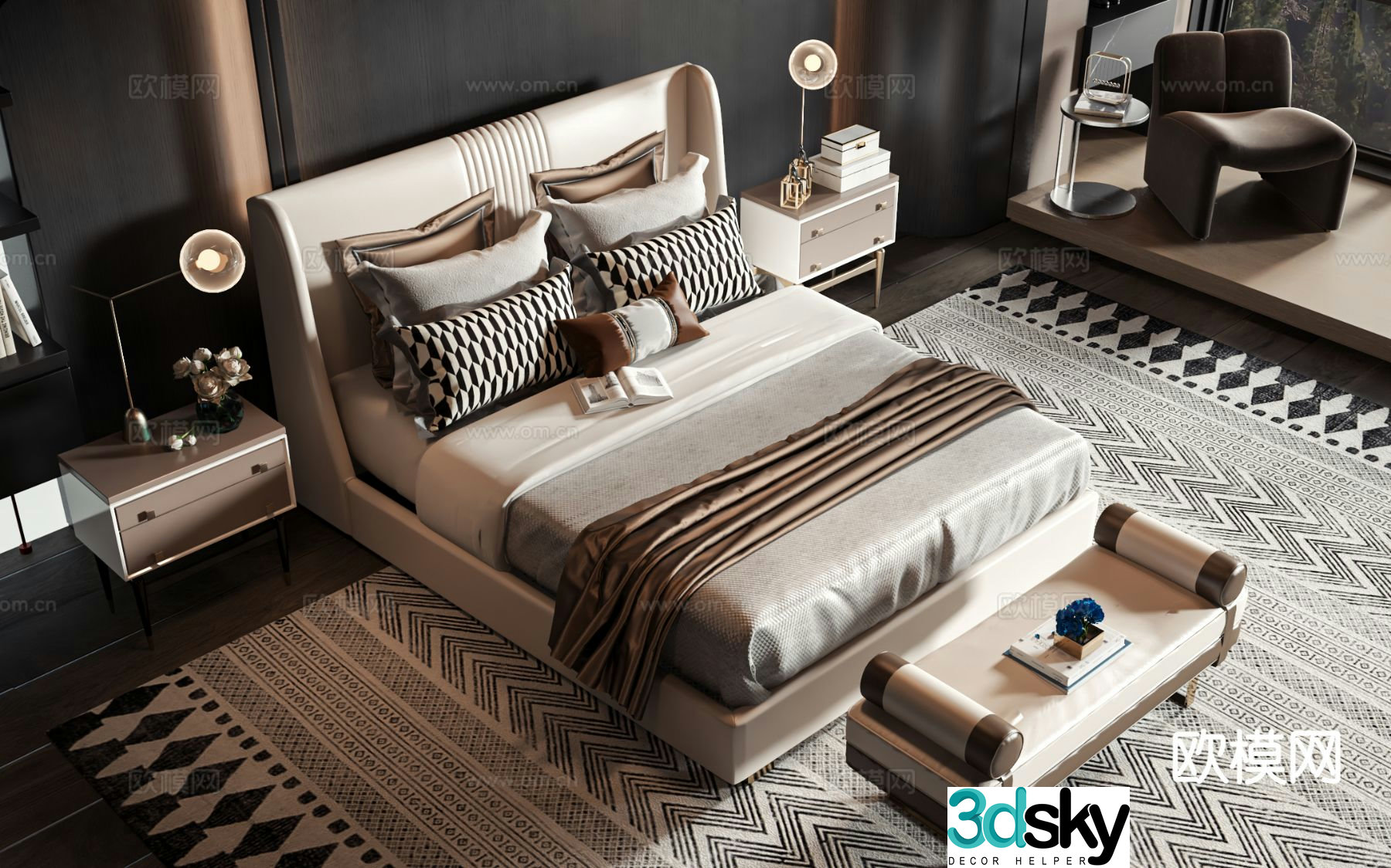 American double bed 3d model
