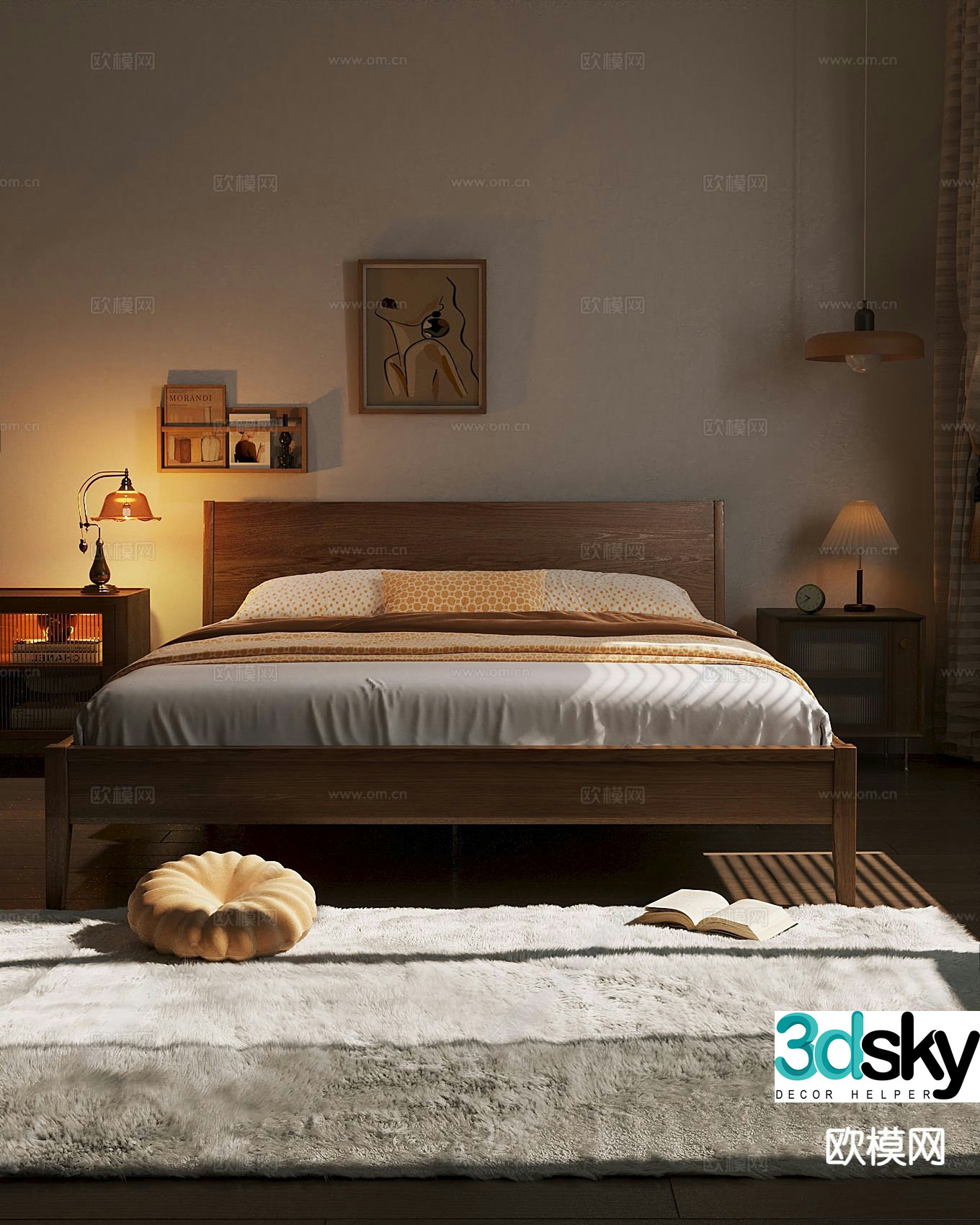 Retro double bed 3d model