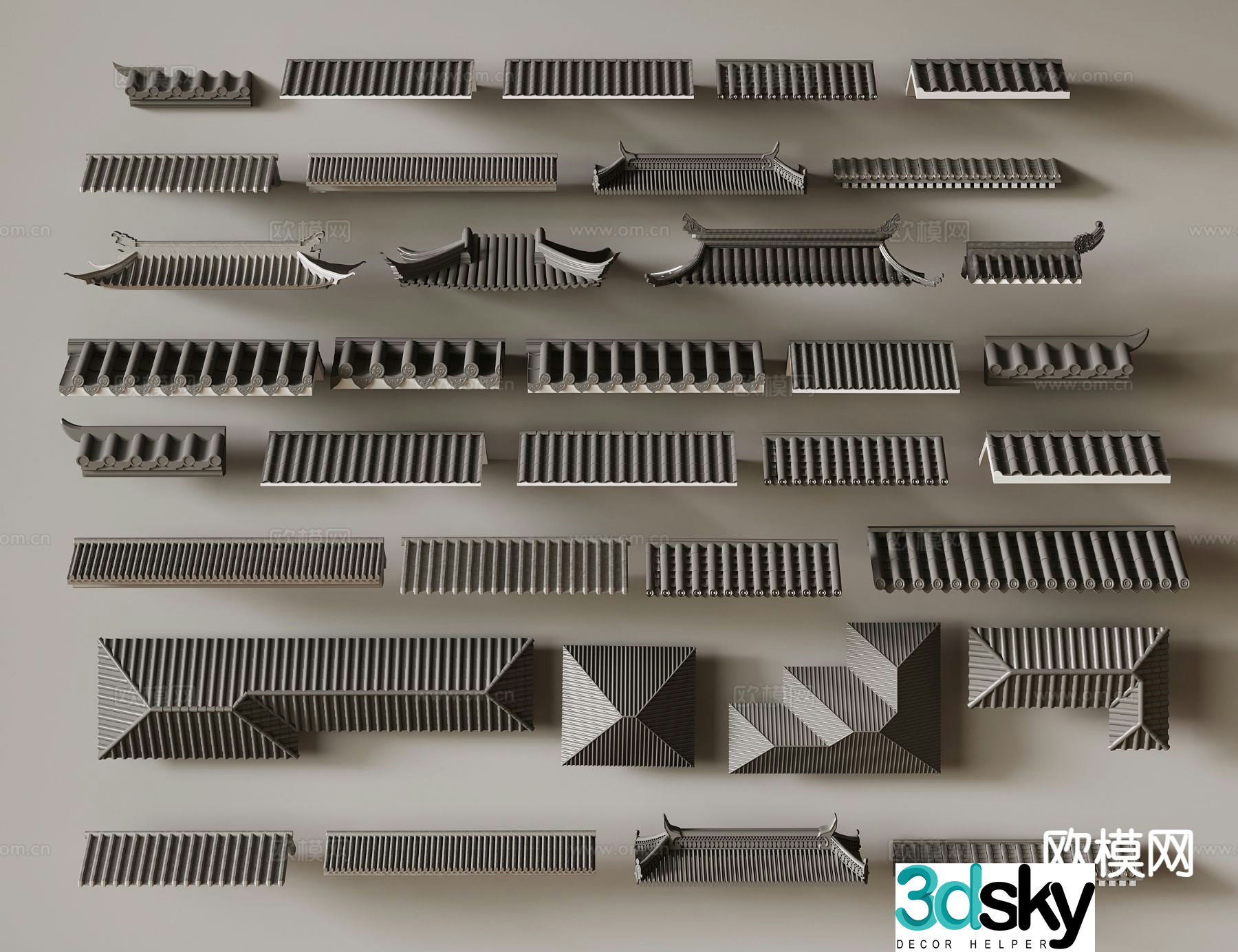 New Chinese-style eaves eaves roof 3D model