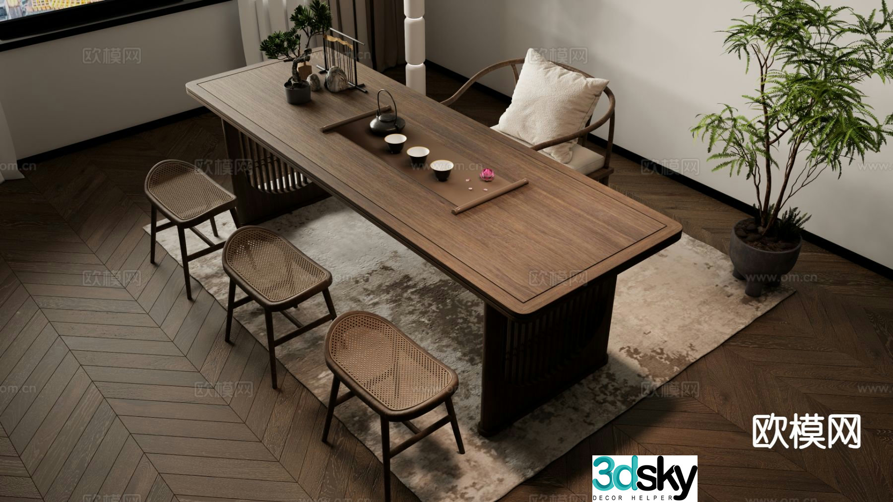 New Chinese style tea table tea table 3d model