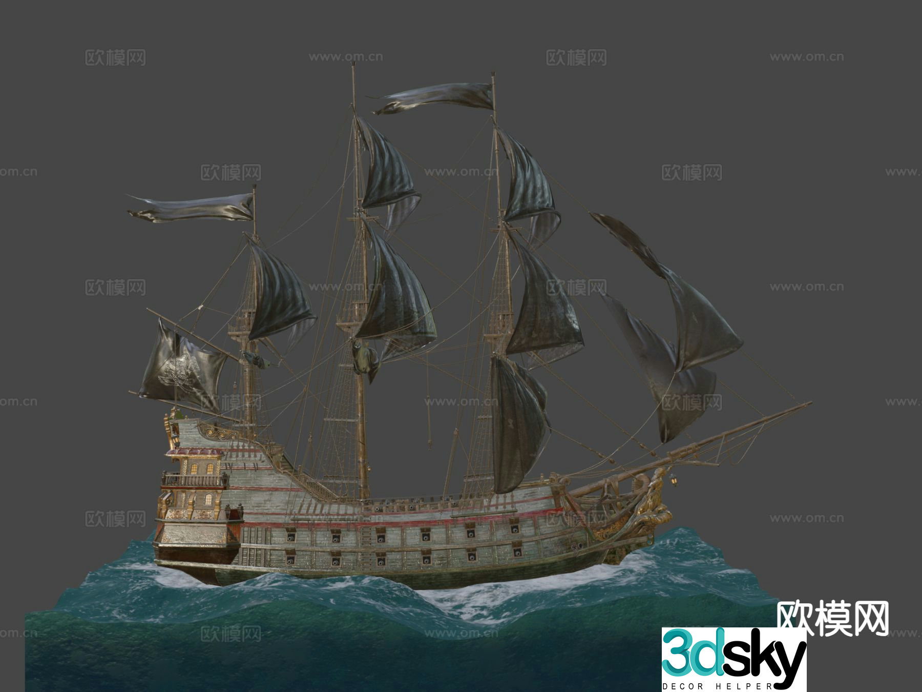 Black Sail Catherine Sailing Ship Ship 3D Model