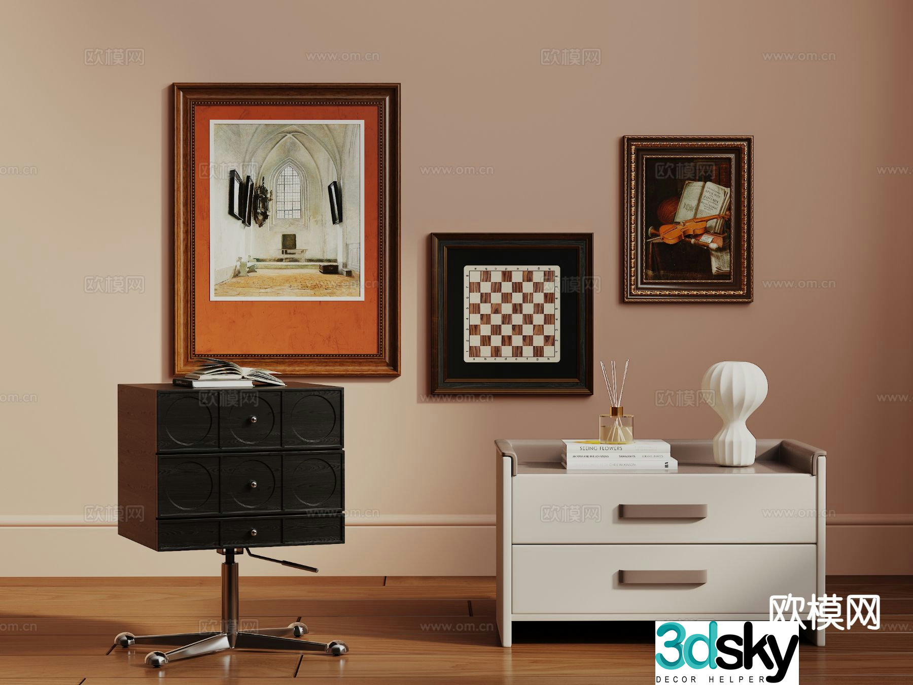 Medieval style bedside table 3d model