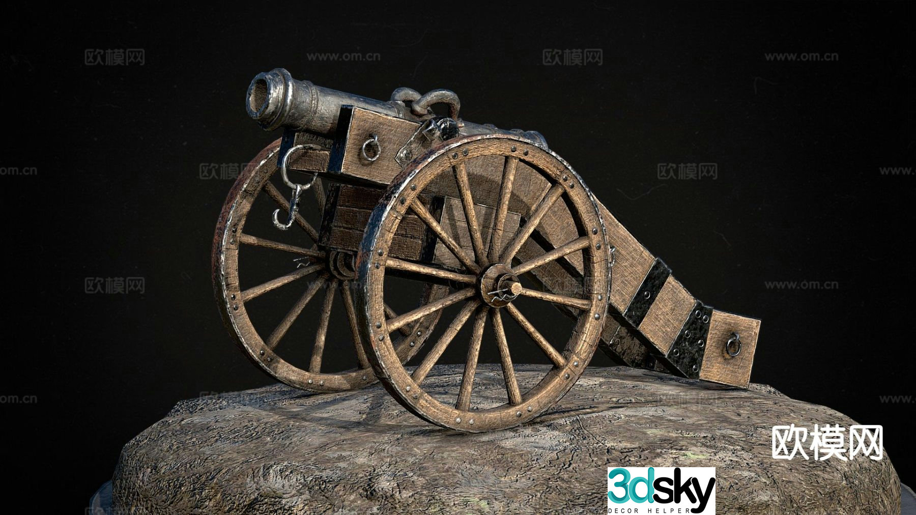 Military cannon Wheel cannon 3d model