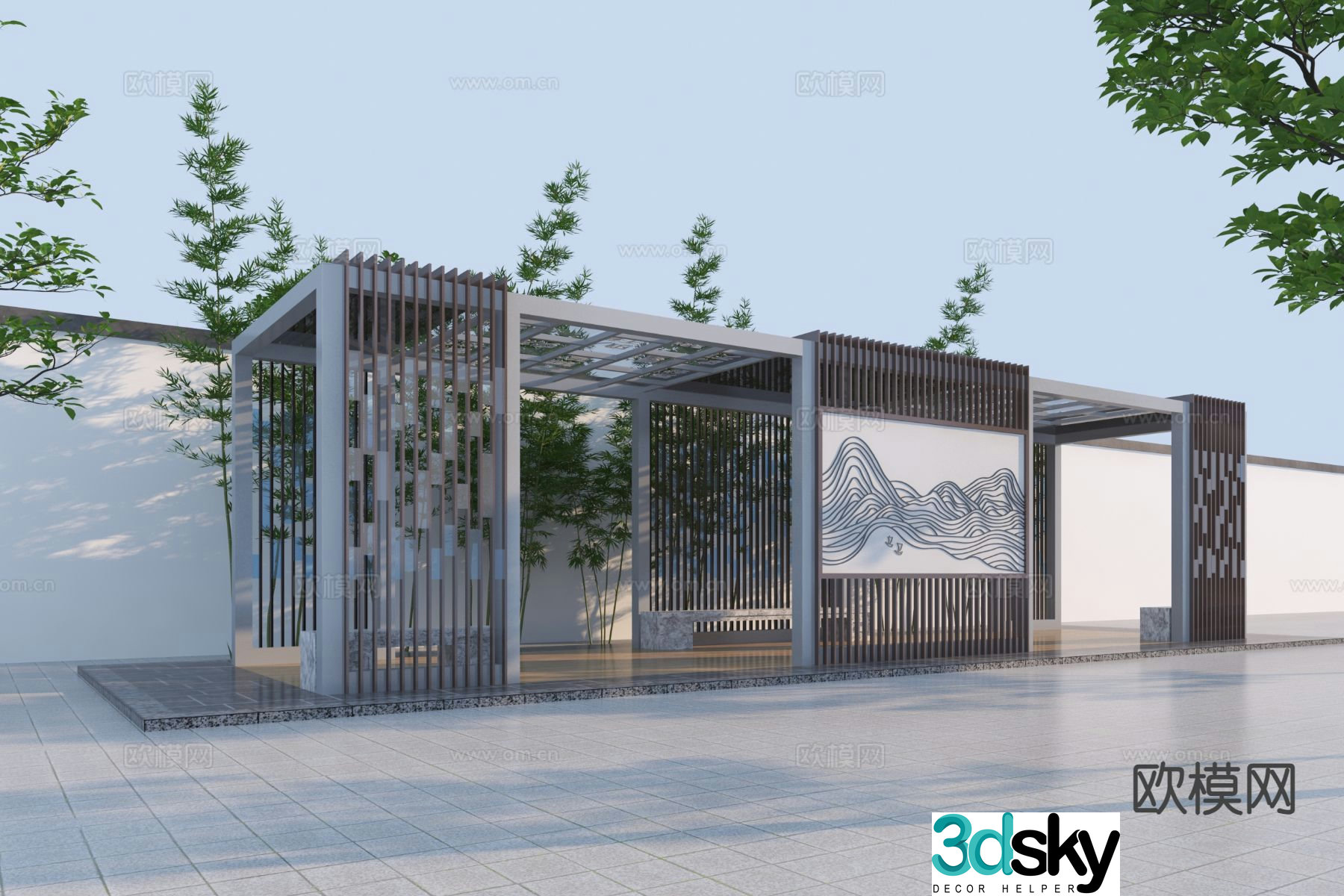 New Chinese style promenade rest pavilion landscape gallery 3D model