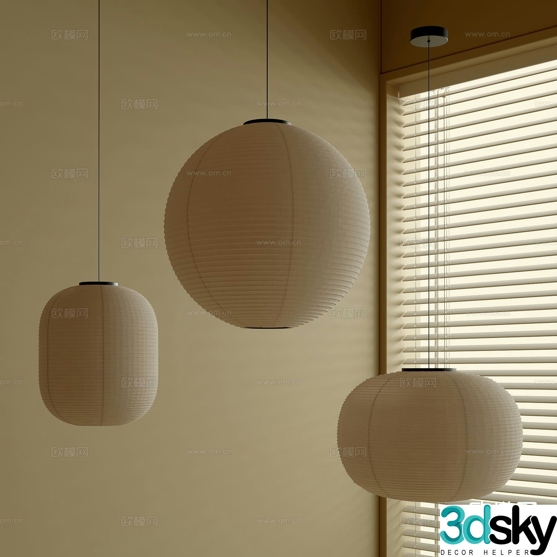Japanese style chandelier lantern chandelier 3d model