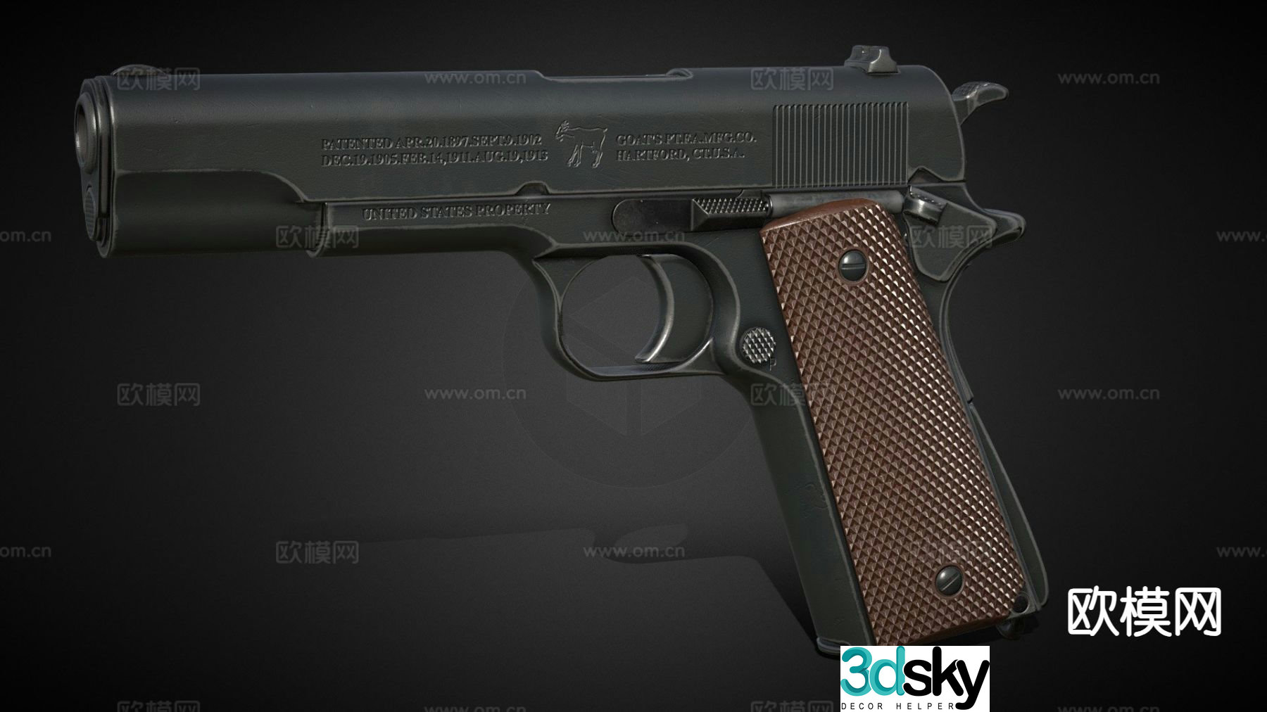 military pistol colt pistol 3d model