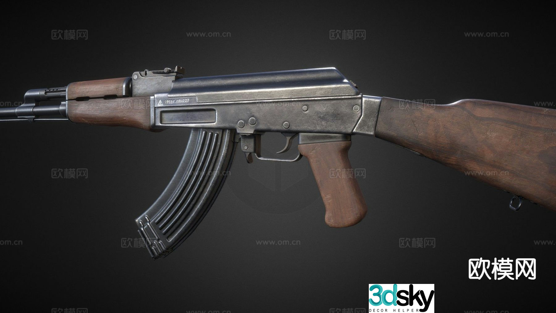Military pistol AK-47 rifle 3d model